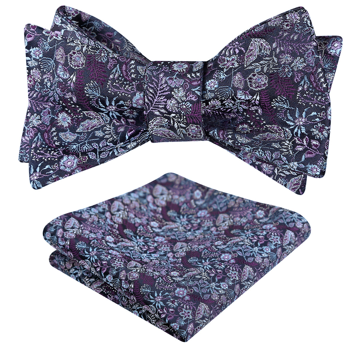 Mens 2pcs Self-tied Vintage Floral Leaf Pattern Bow Tie with Pocket Square Set-032