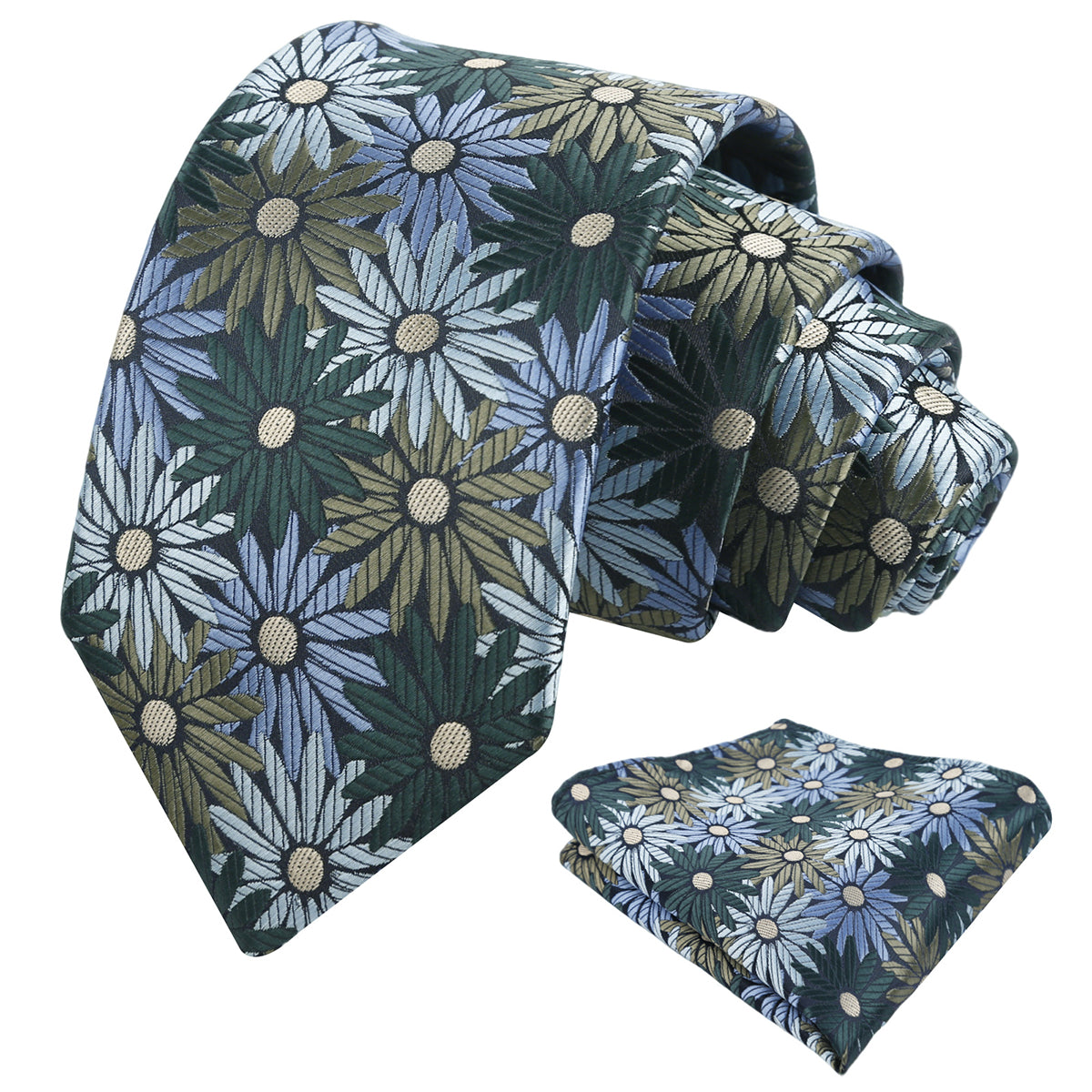 Mens 3.15'' Colorful Flower Necktie and Pocket Square Set Wedding Casual Rustic Tie and Hanky Set-941