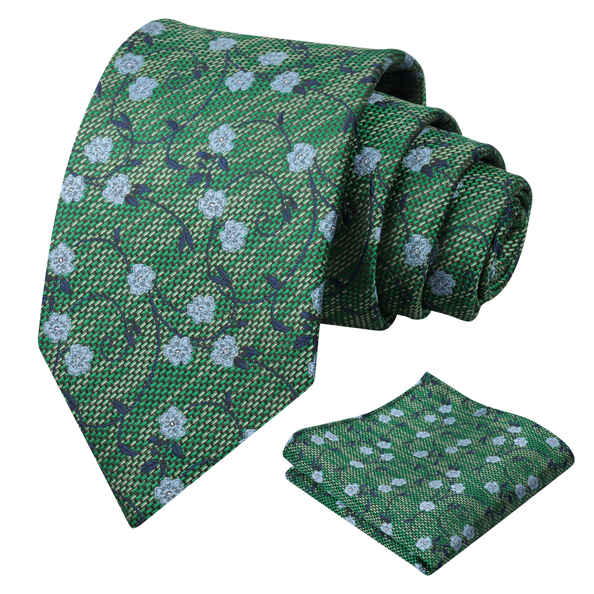 Mens Floral Tie Set 3.15 Inch with Textured Vine Pattern and Pocket Square-931