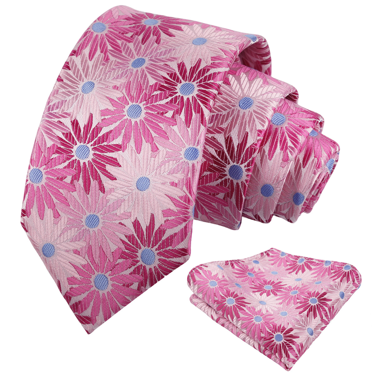 Mens 3.15'' Colorful Flower Necktie and Pocket Square Set Wedding Casual Rustic Tie and Hanky Set-941