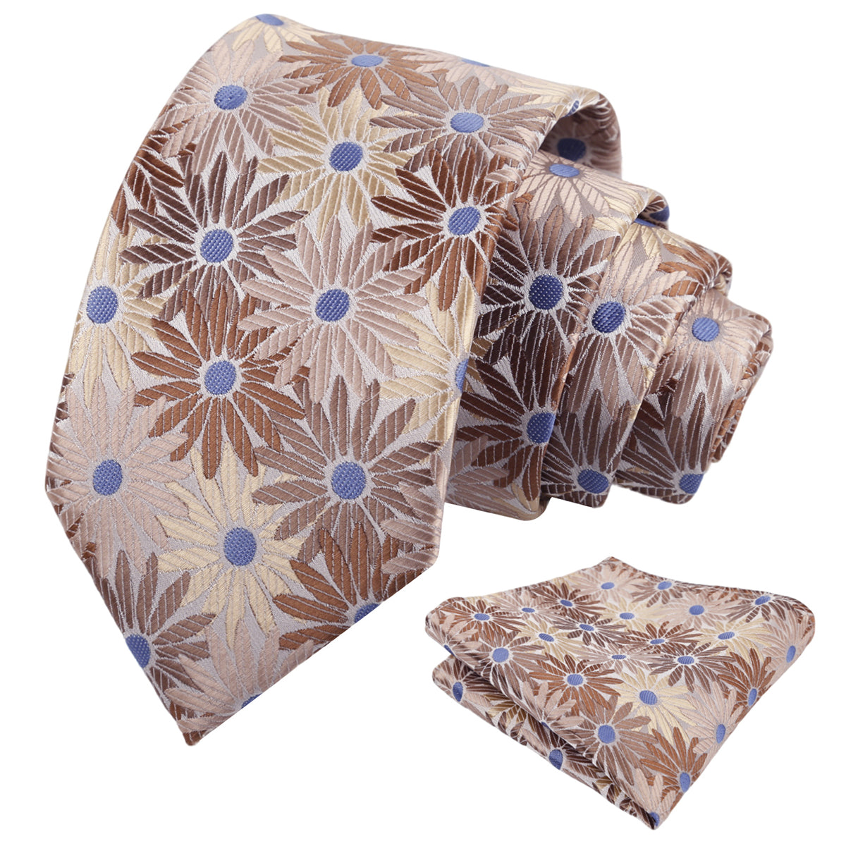 Mens 3.15'' Colorful Flower Necktie and Pocket Square Set Wedding Casual Rustic Tie and Hanky Set-941
