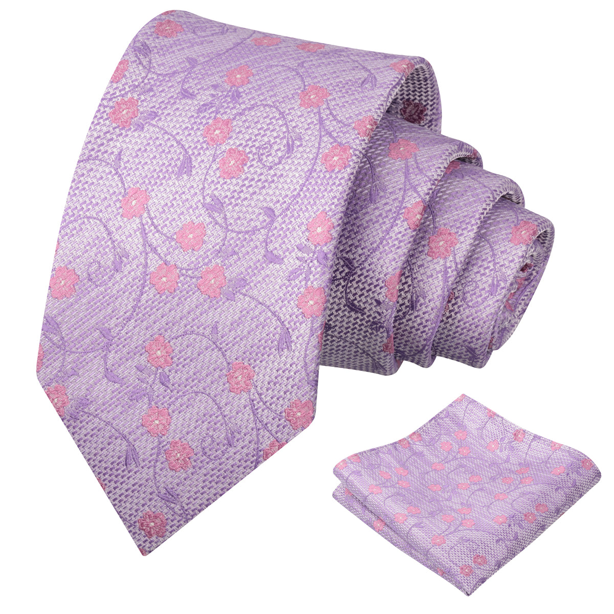 Mens Floral Tie Set 3.15 Inch with Textured Vine Pattern and Pocket Square-931