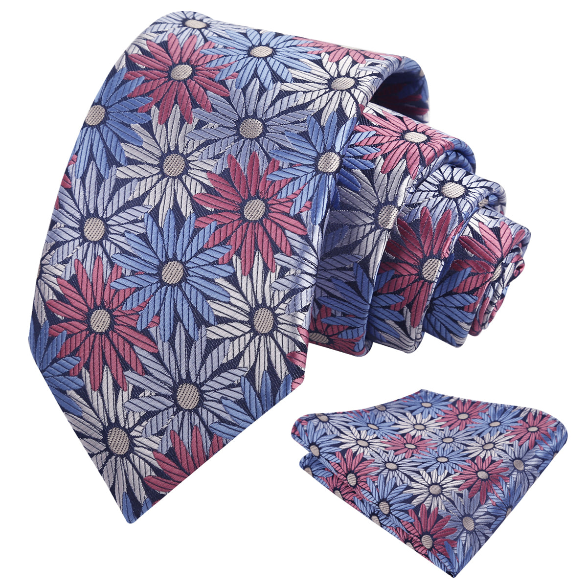 Mens 3.15'' Colorful Flower Necktie and Pocket Square Set Wedding Casual Rustic Tie and Hanky Set-941
