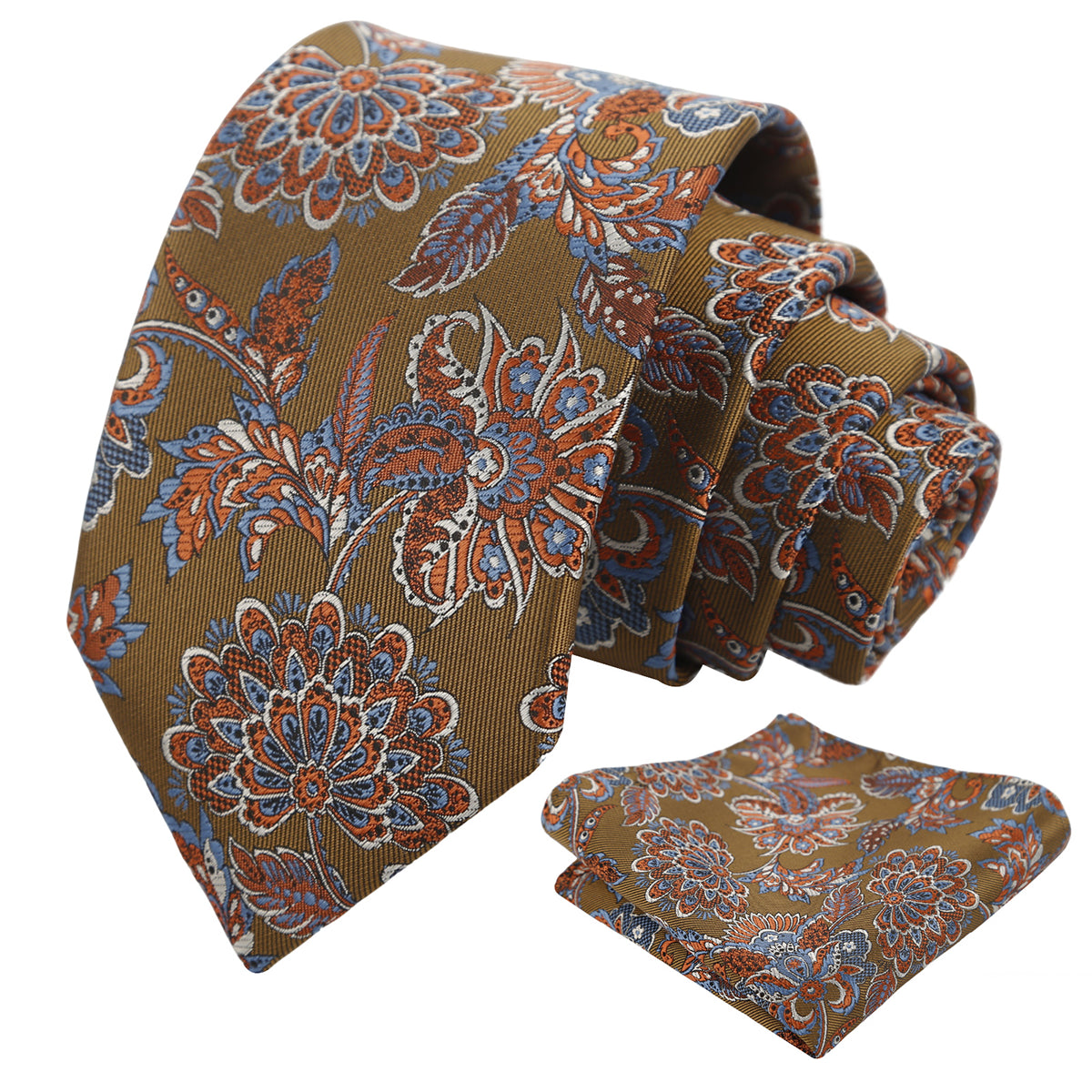 Mens 3.15'' Vintage Luxury Intricate Floral Necktie with Pocket Square for Wedding-955