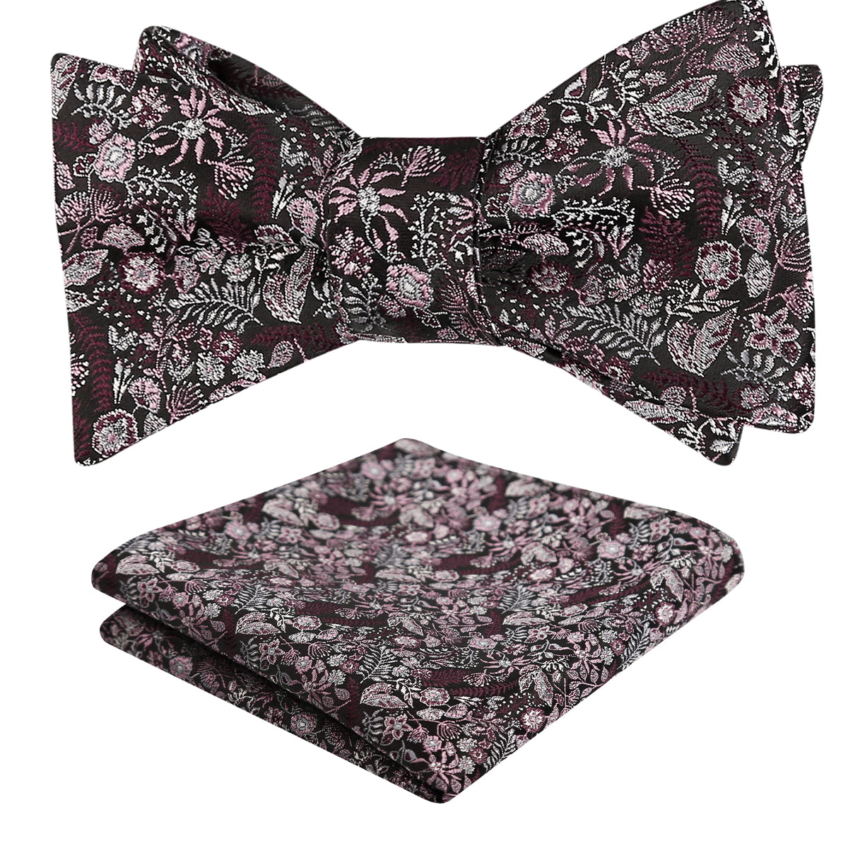 Mens 2pcs Self-tied Vintage Floral Leaf Pattern Bow Tie with Pocket Square Set-032