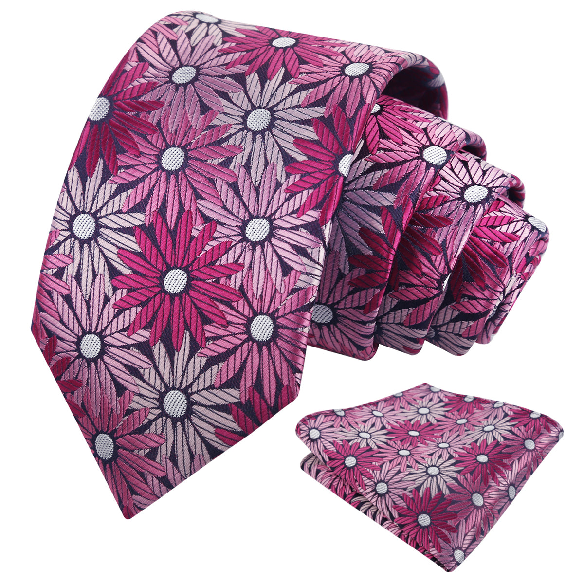 Mens 3.15'' Colorful Flower Necktie and Pocket Square Set Wedding Casual Rustic Tie and Hanky Set-941