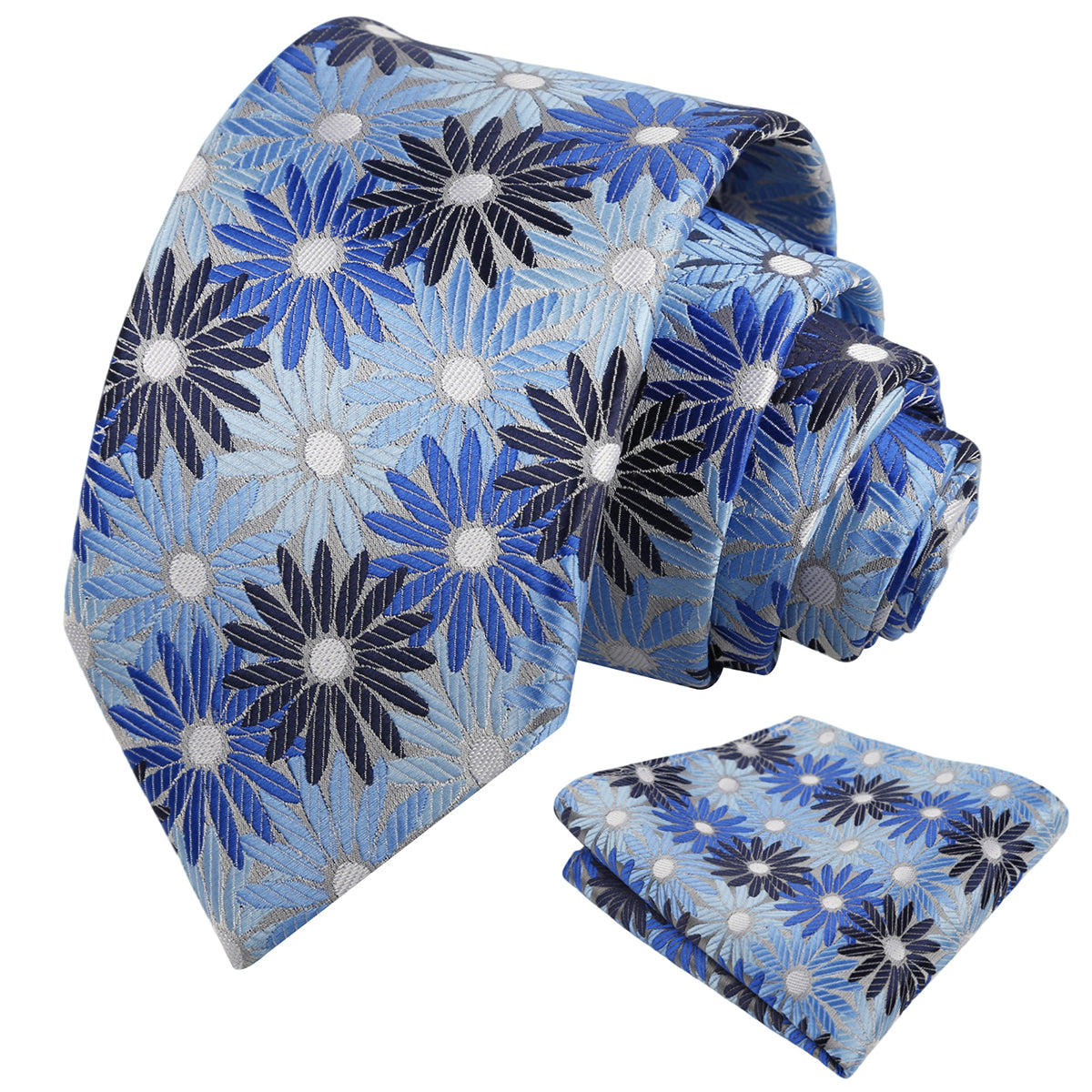 Mens 3.15'' Colorful Flower Necktie and Pocket Square Set Wedding Casual Rustic Tie and Hanky Set-941