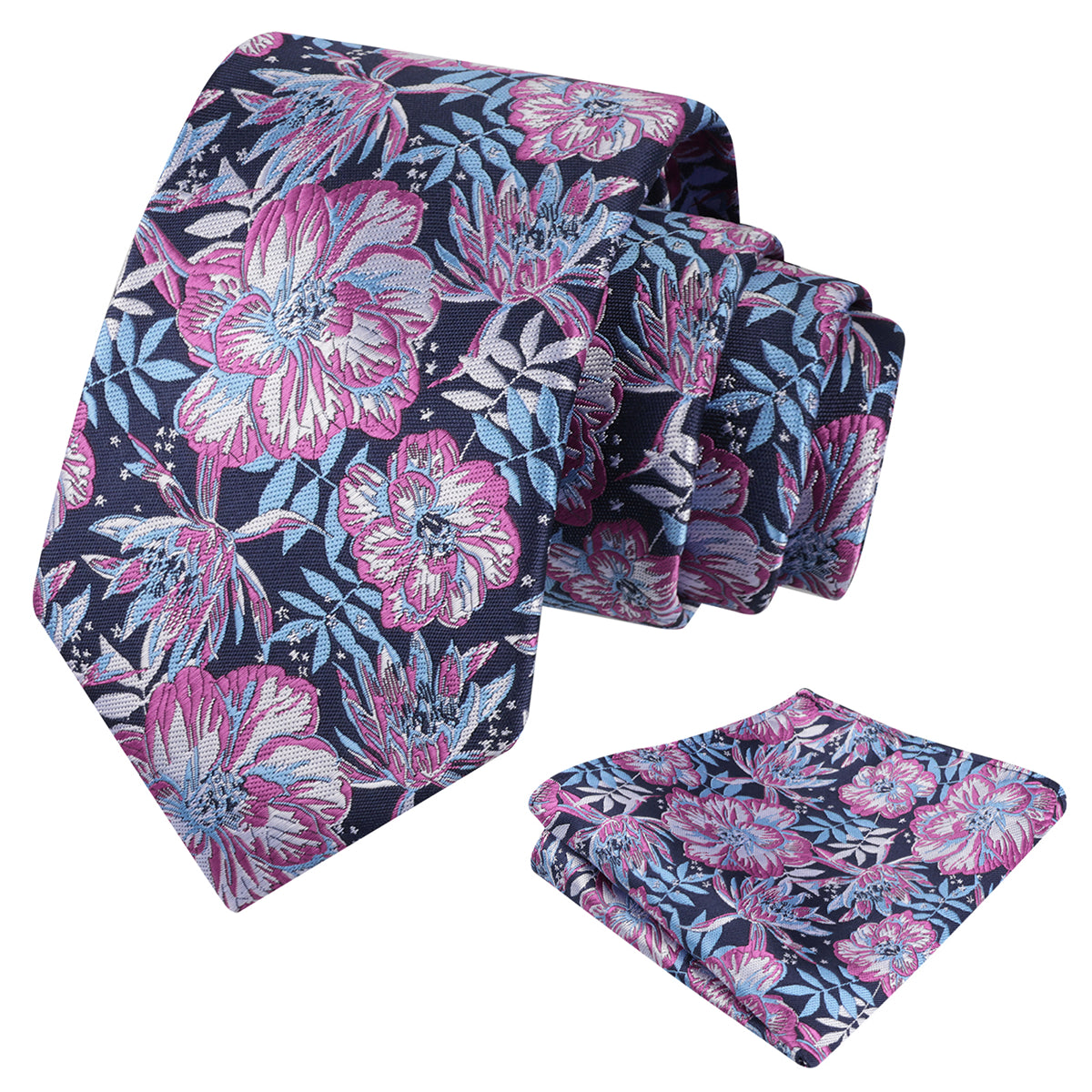 Mens 3.15inch Vibrant Floral Necktie with Blooms Pocket Square-921