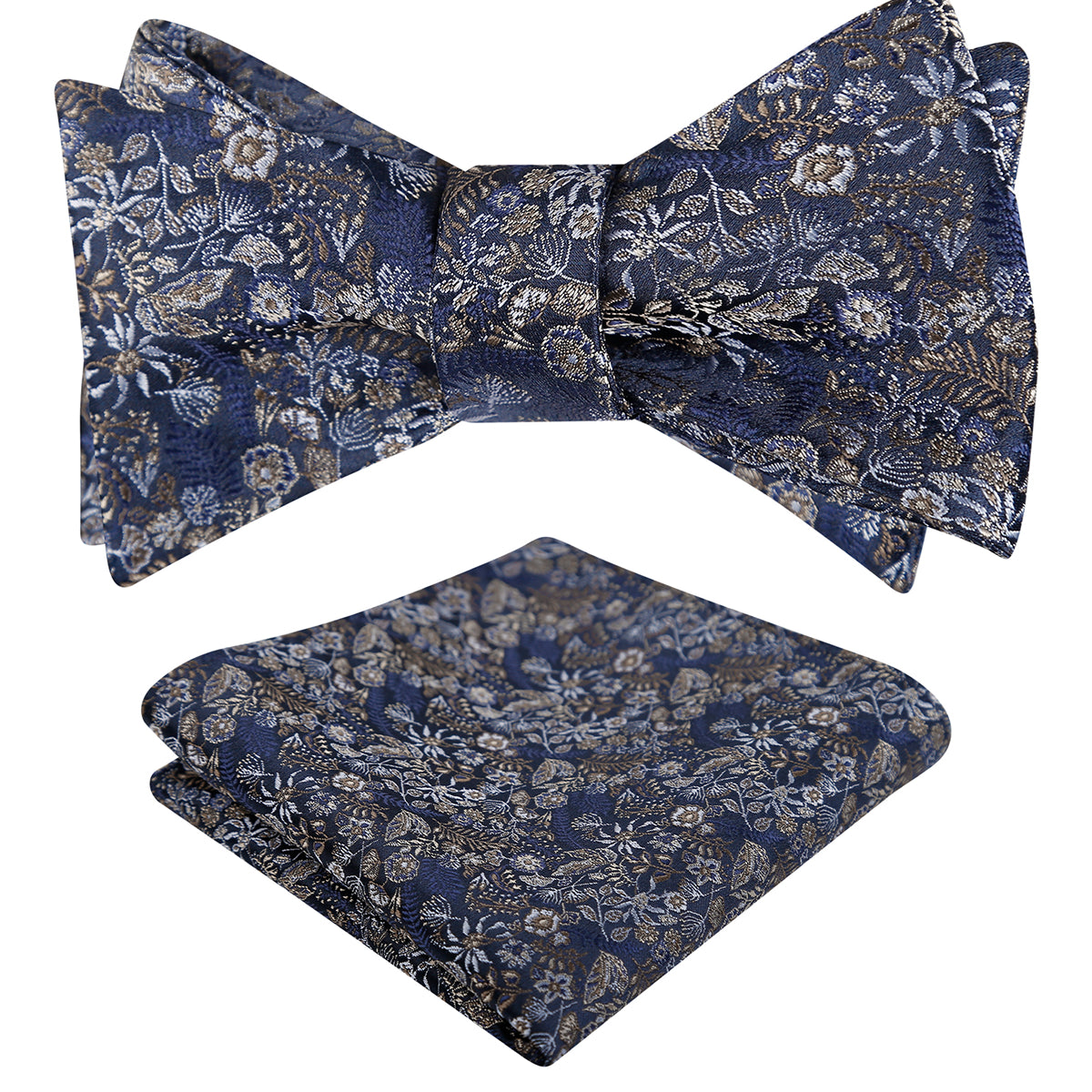 Mens 2pcs Self-tied Vintage Floral Leaf Pattern Bow Tie with Pocket Square Set-032