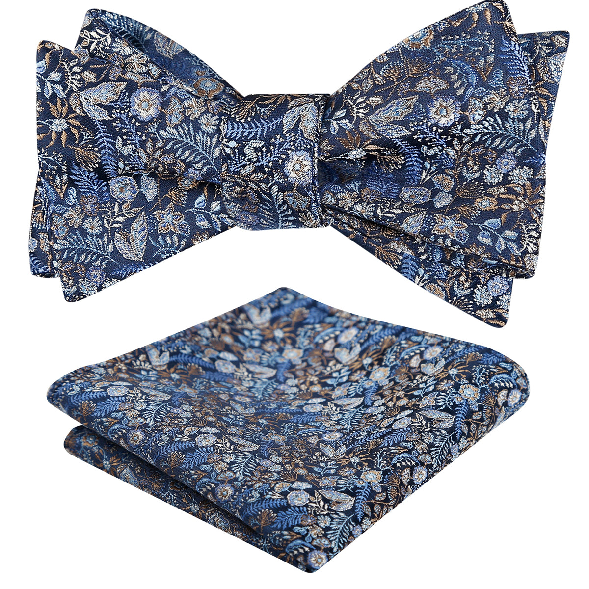 Mens 2pcs Self-tied Vintage Floral Leaf Pattern Bow Tie with Pocket Square Set-032