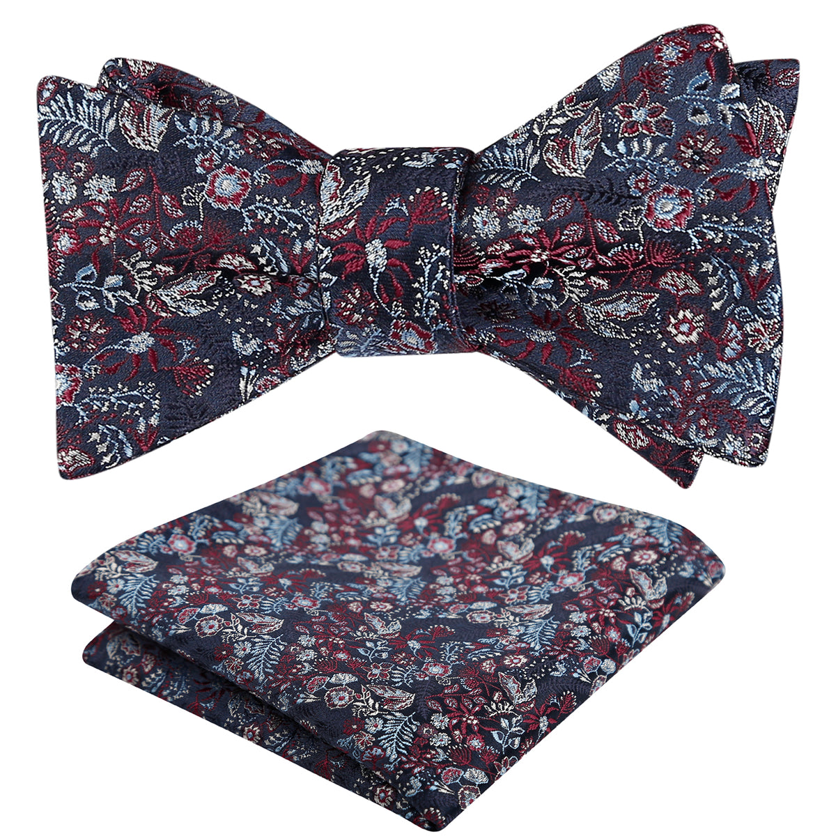 Mens 2pcs Self-tied Vintage Floral Leaf Pattern Bow Tie with Pocket Square Set-032