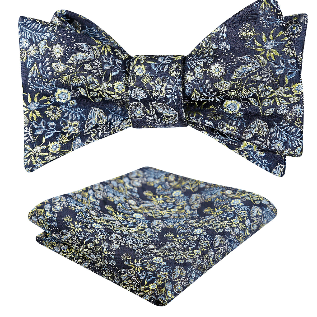 Mens 2pcs Self-tied Vintage Floral Leaf Pattern Bow Tie with Pocket Square Set-032