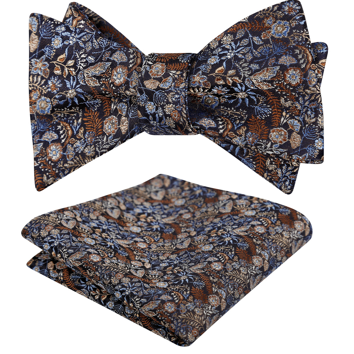 Mens 2pcs Self-tied Vintage Floral Leaf Pattern Bow Tie with Pocket Square Set-032
