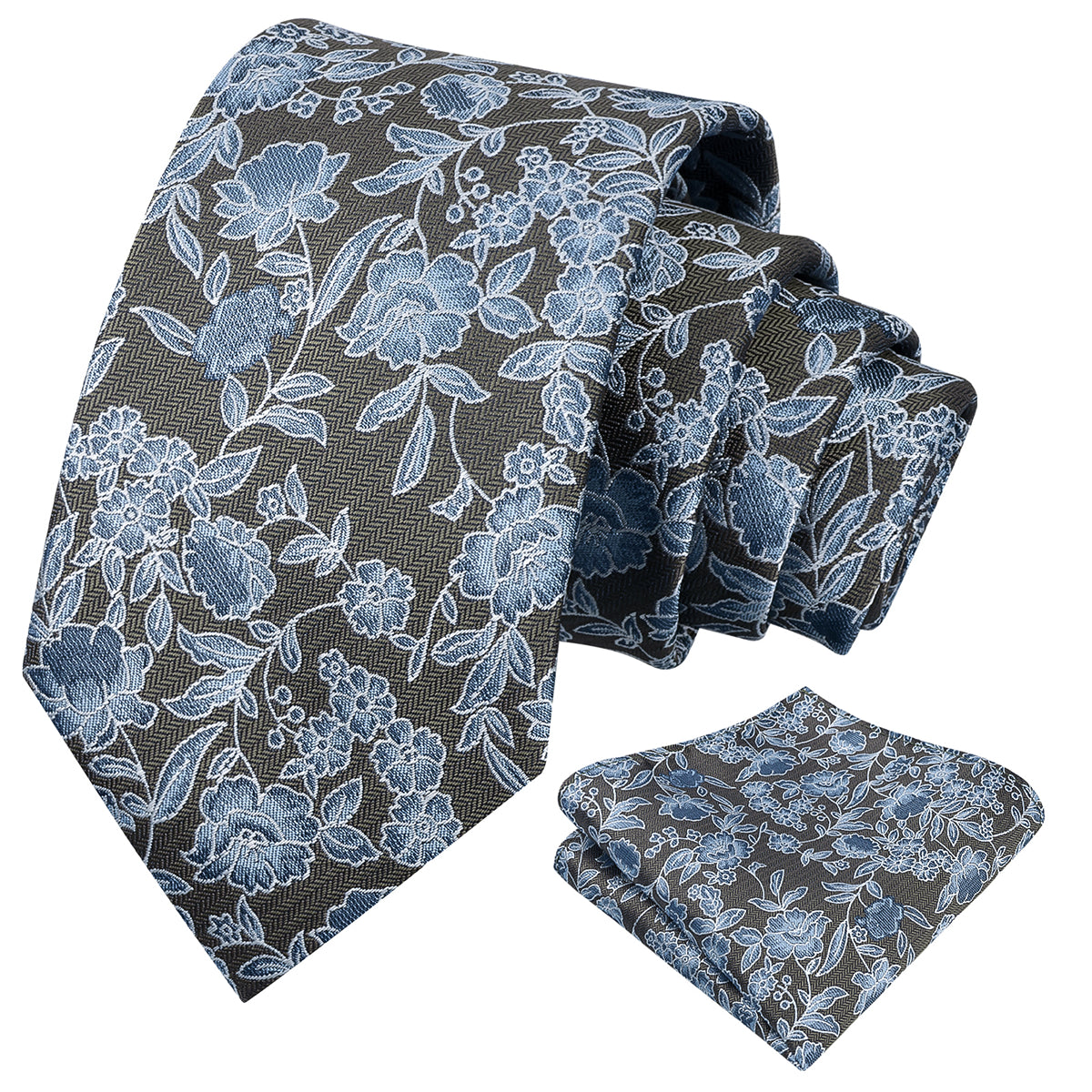 Mens 3.15" Retro Elegant Ink and Wash Floral Necktie with Pocket Square for Wedding-956