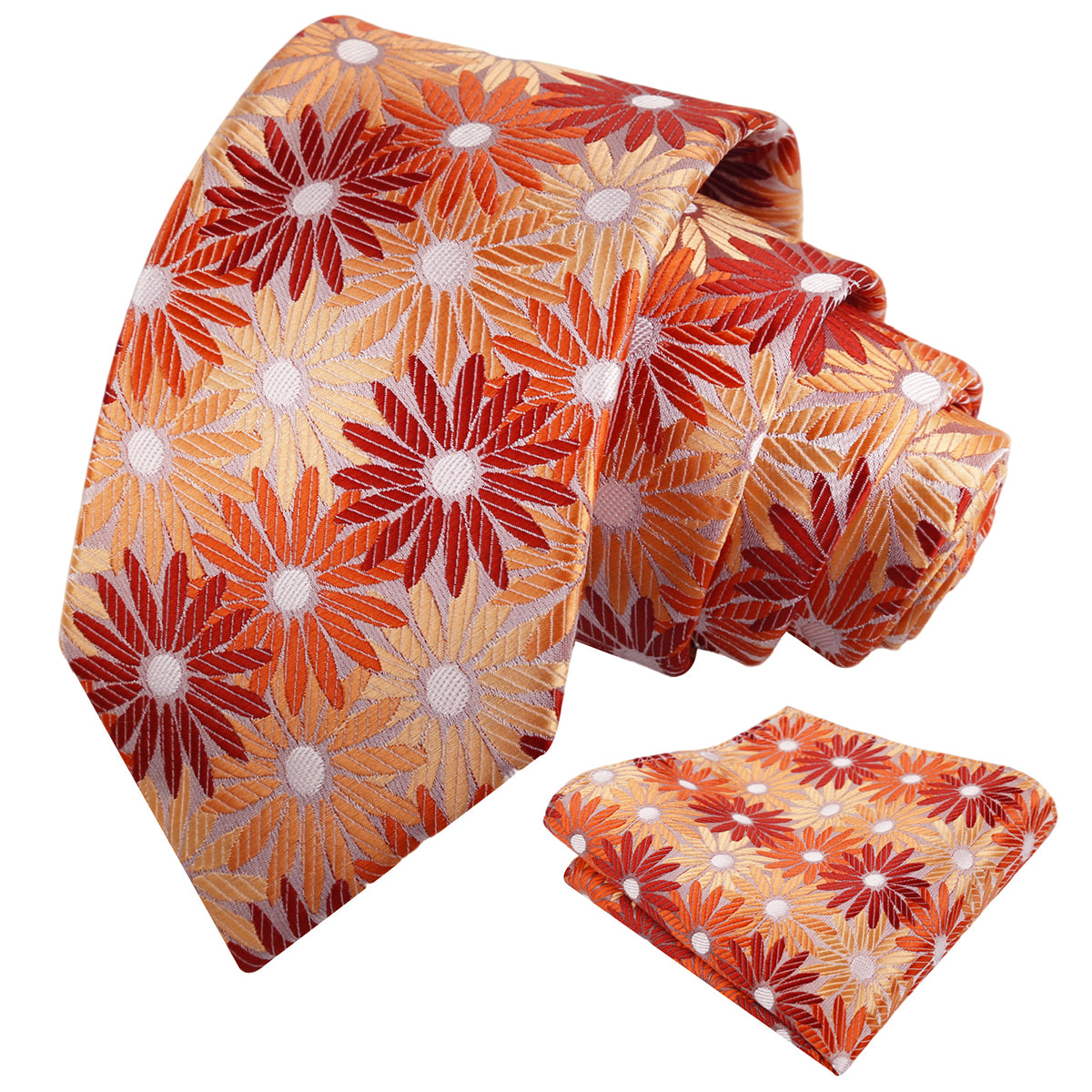 Mens 3.15'' Colorful Flower Necktie and Pocket Square Set Wedding Casual Rustic Tie and Hanky Set-941