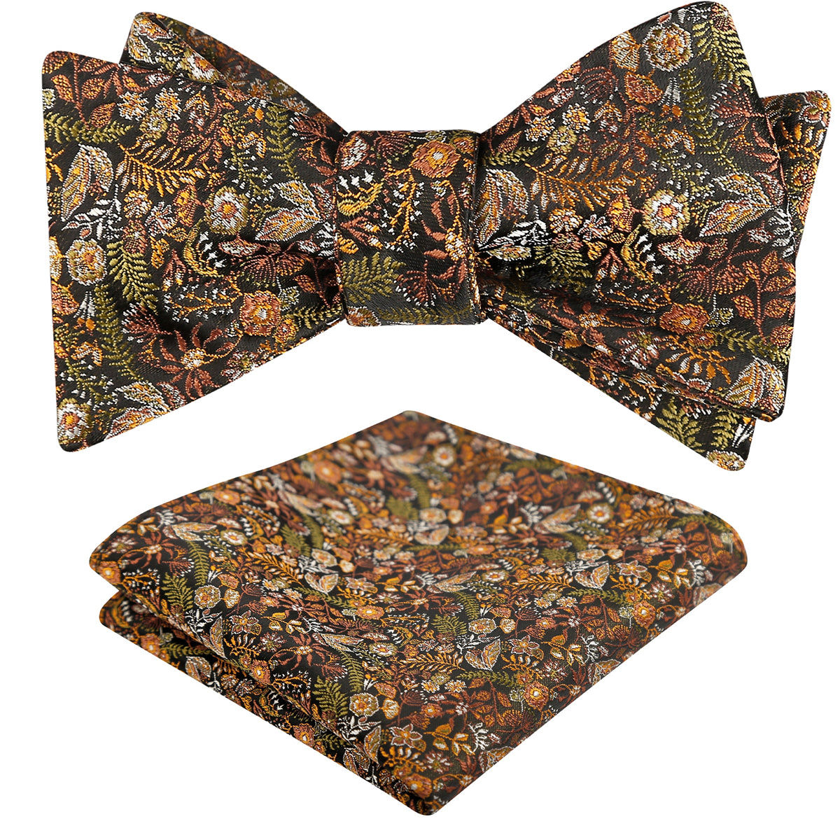 Mens 2pcs Self-tied Vintage Floral Leaf Pattern Bow Tie with Pocket Square Set-032