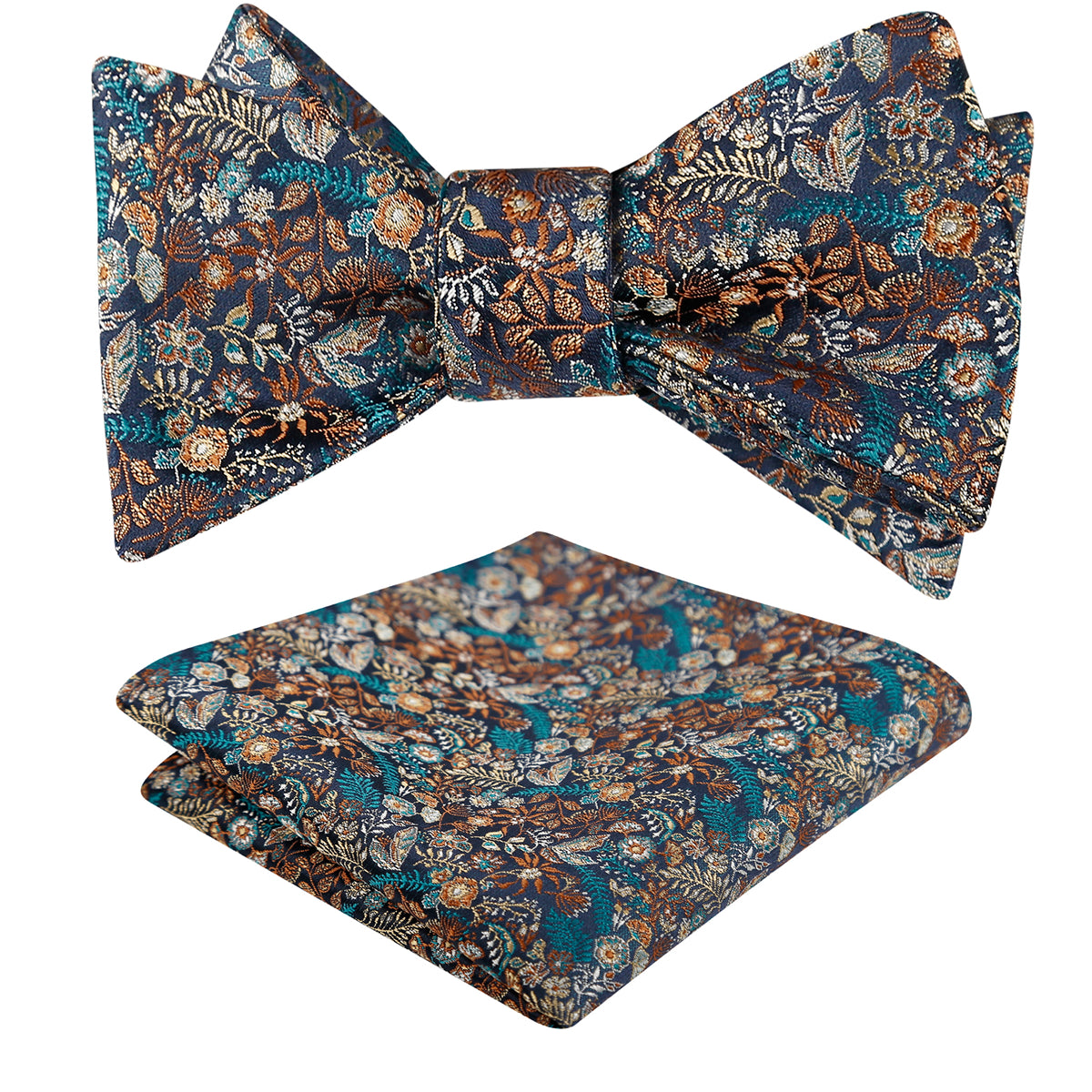 Mens 2pcs Self-tied Vintage Floral Leaf Pattern Bow Tie with Pocket Square Set-032
