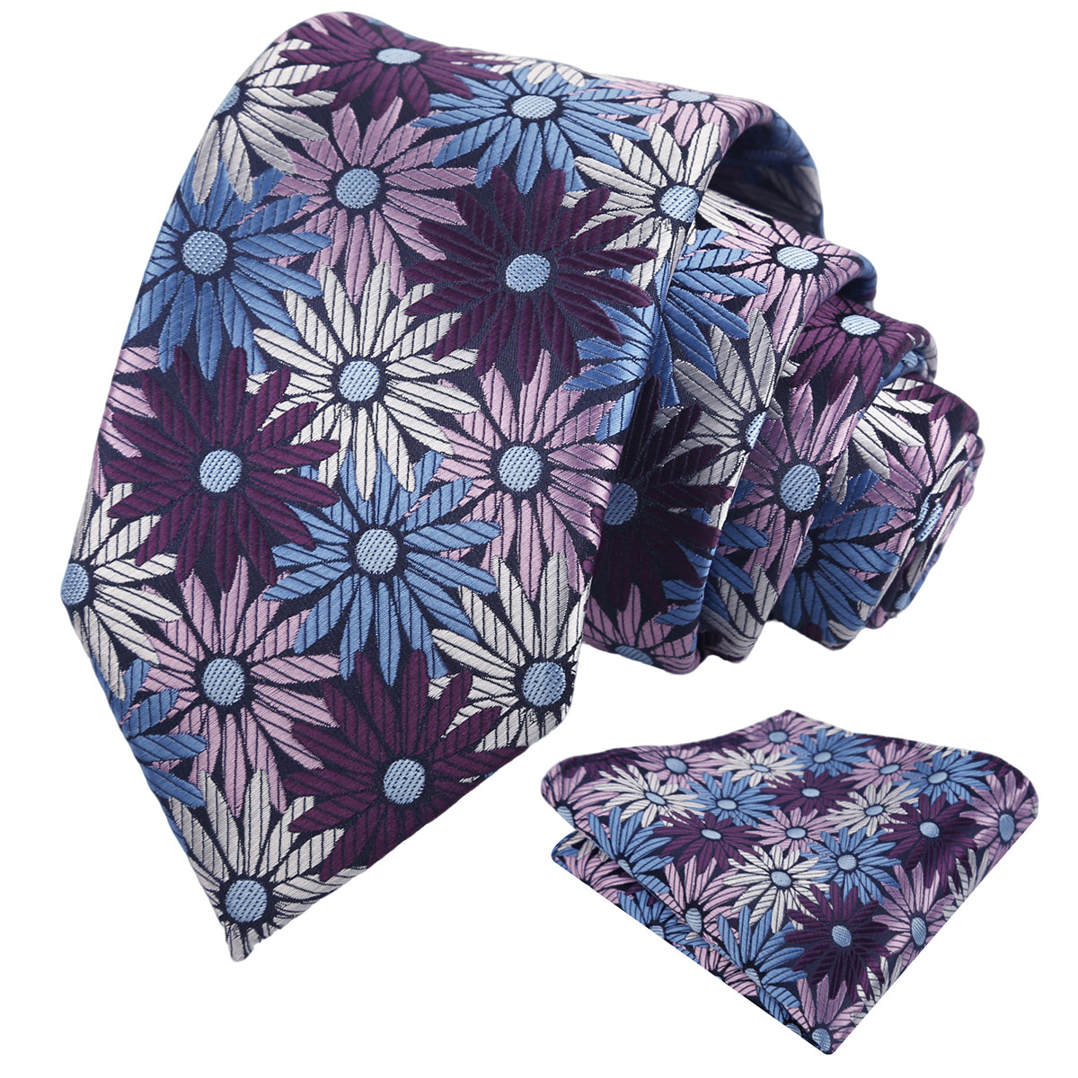 Mens 3.15'' Colorful Flower Necktie and Pocket Square Set Wedding Casual Rustic Tie and Hanky Set-941