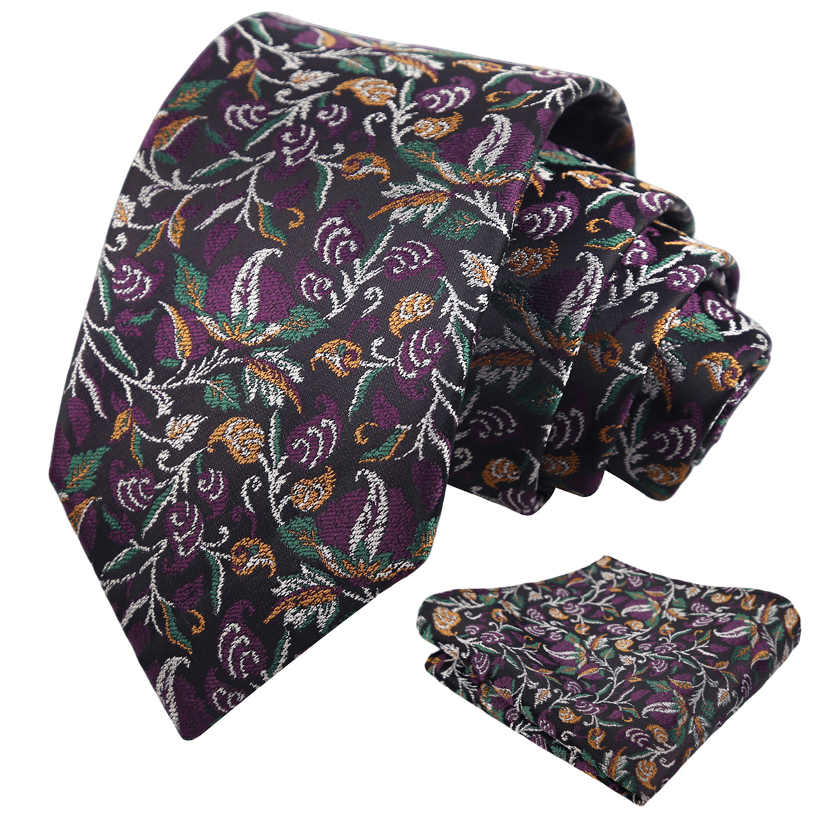 Men's 3.15" Vintage Entwined Floral and Leaf Pattern Necktie with Pocket Square-957
