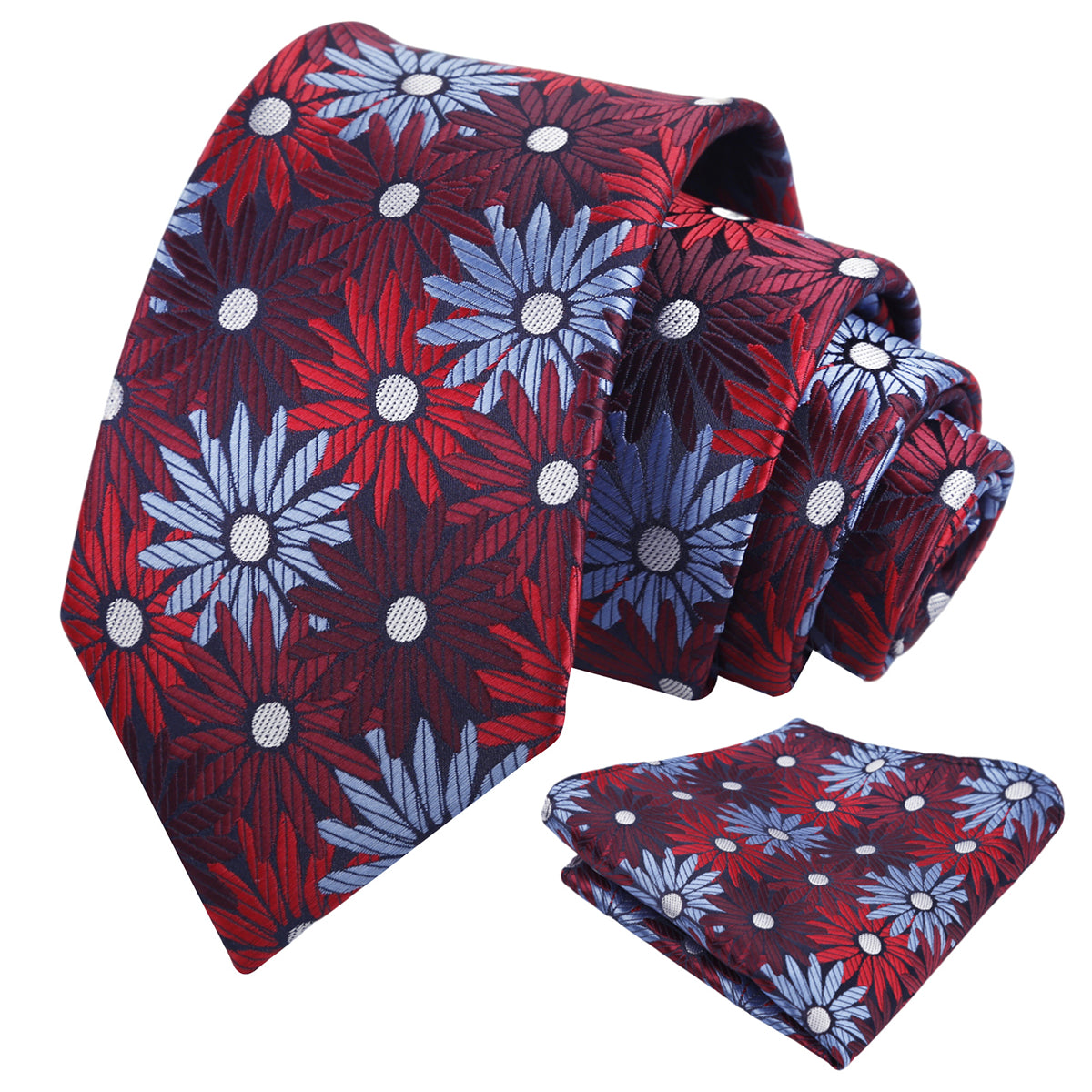 Mens 3.15'' Colorful Flower Necktie and Pocket Square Set Wedding Casual Rustic Tie and Hanky Set-941