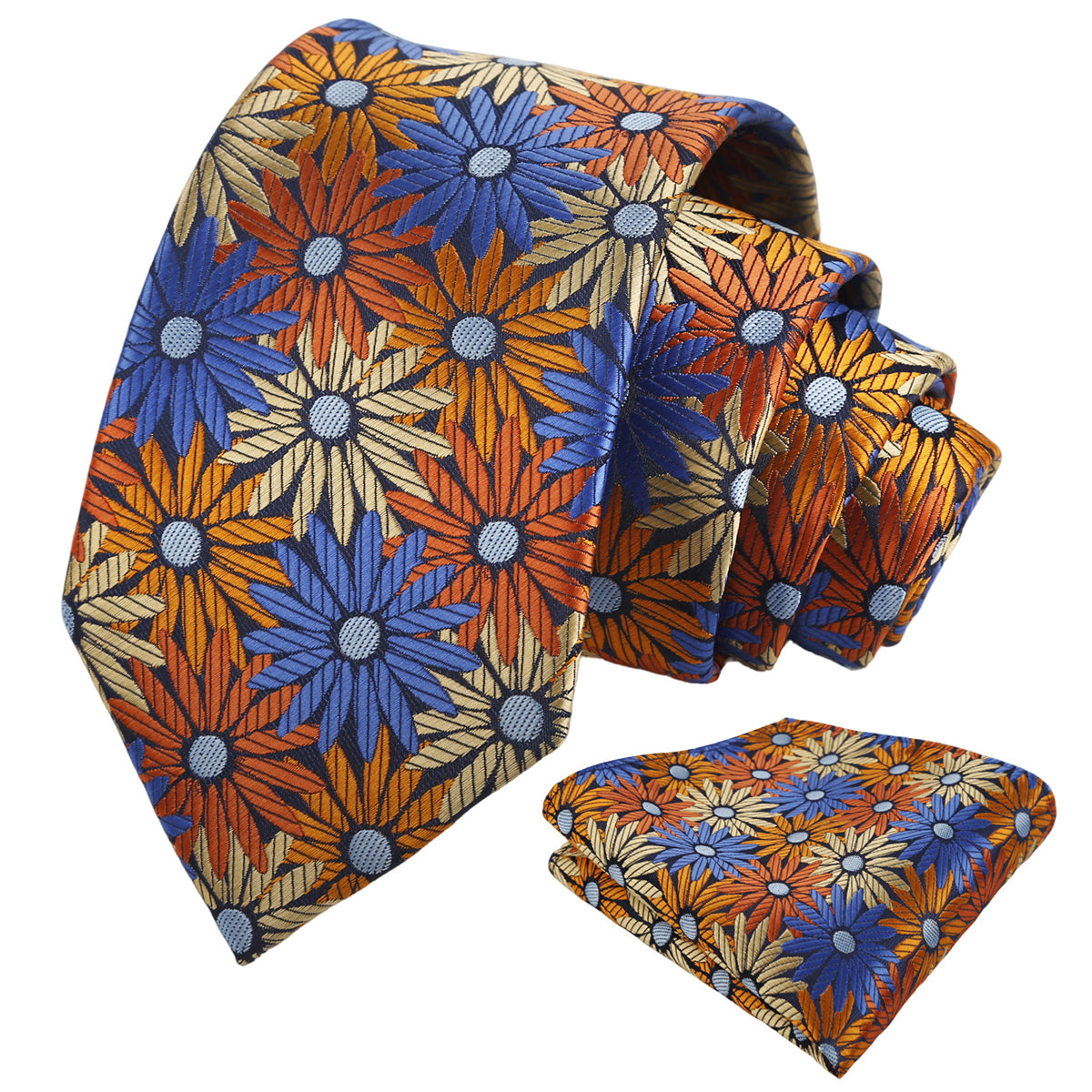 Mens 3.15'' Colorful Flower Necktie and Pocket Square Set Wedding Casual Rustic Tie and Hanky Set-941