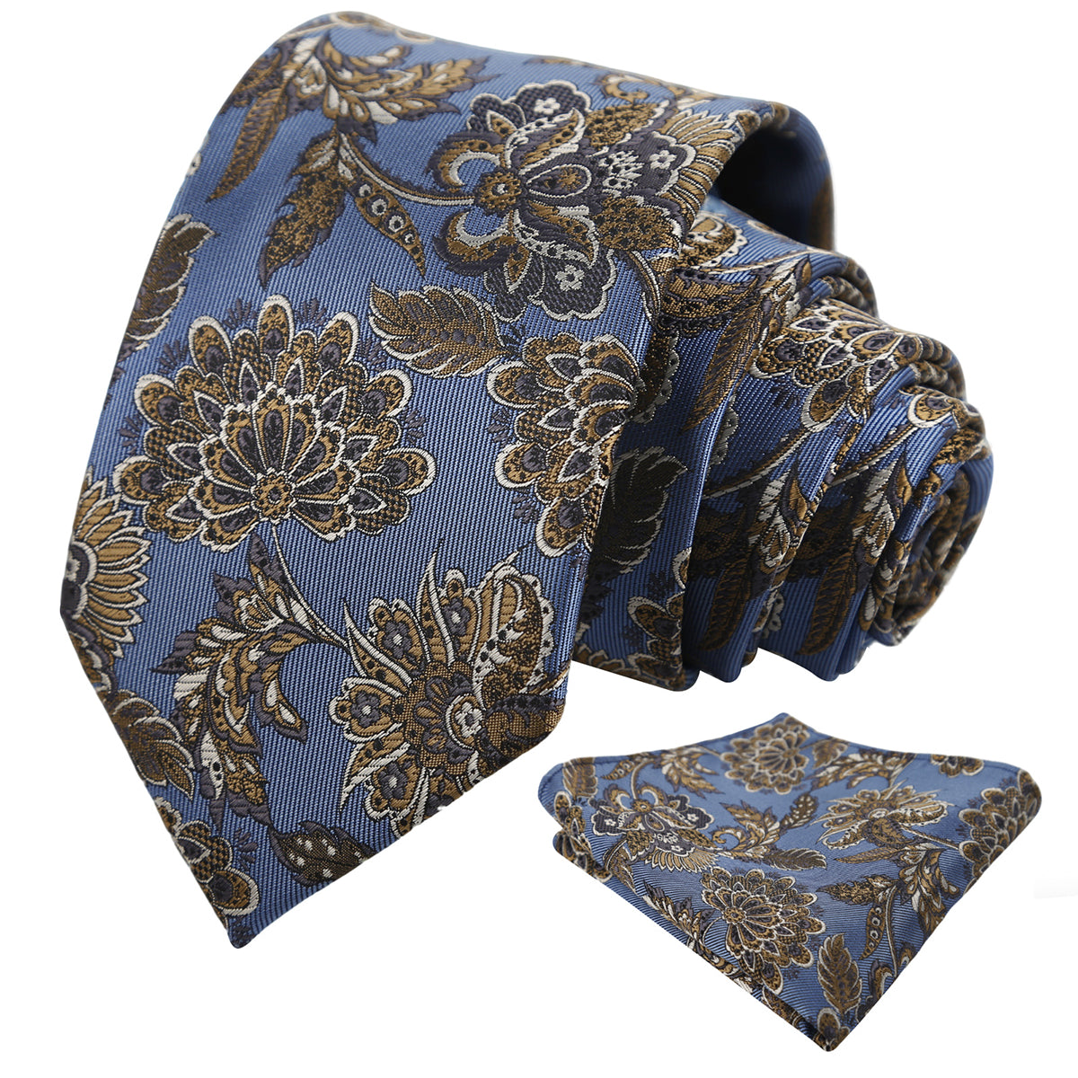 Mens 3.15'' Vintage Luxury Intricate Floral Necktie with Pocket Square for Wedding-955
