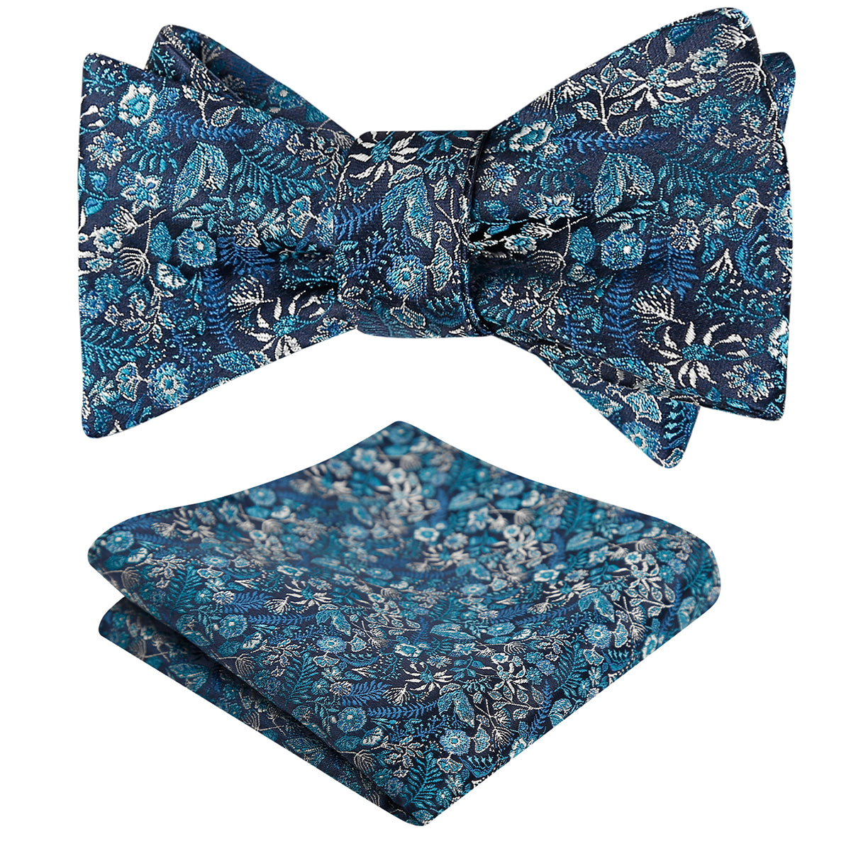 Mens 2pcs Self-tied Vintage Floral Leaf Pattern Bow Tie with Pocket Square Set-032