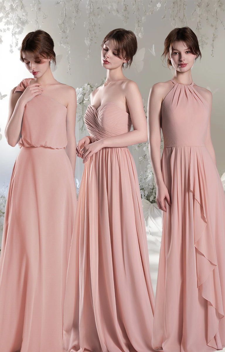 Bisque Color Pinch Pleated Chiffon Bridesmaid Dresses