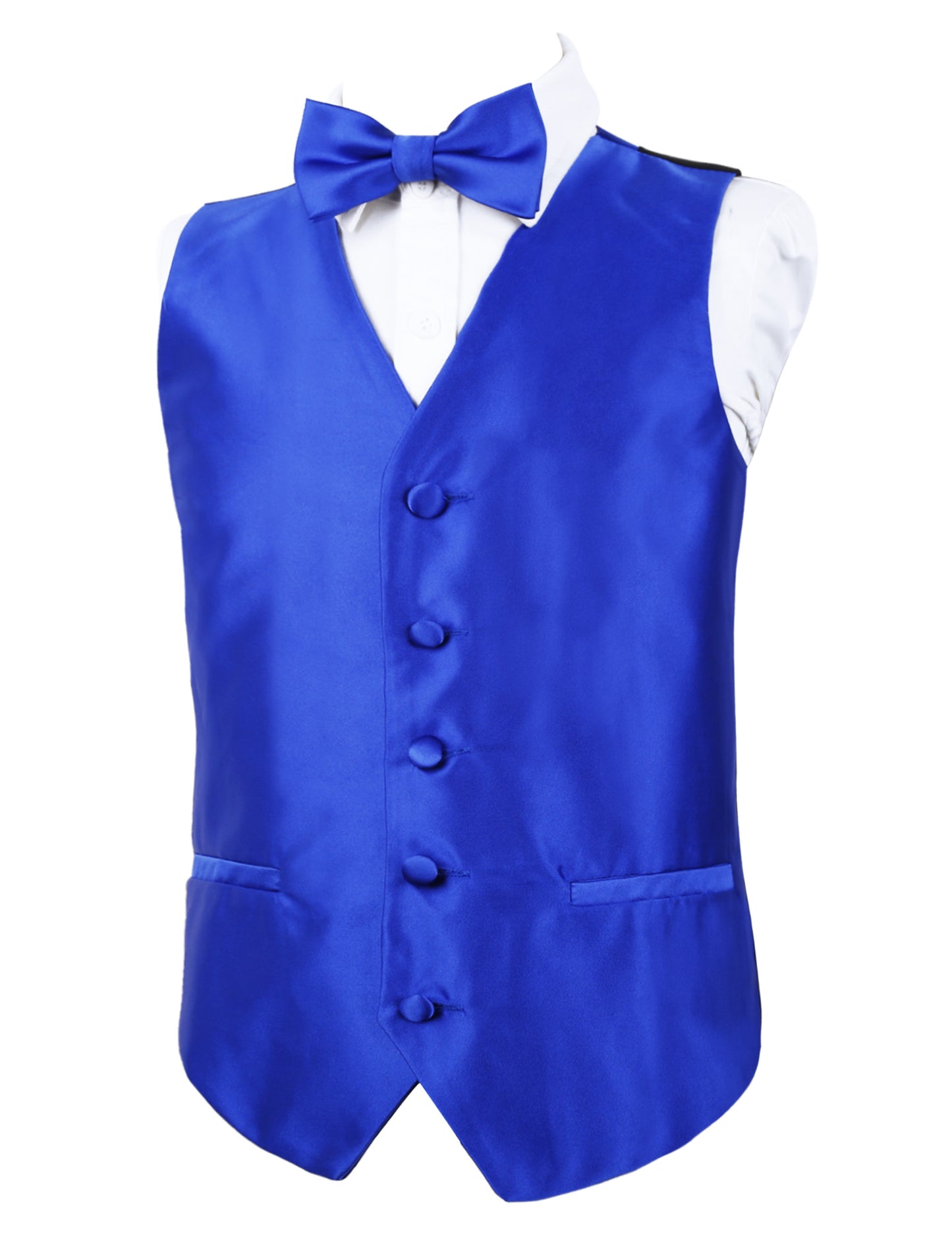 Boy's Classic Solid Bow Tie, Necktie and Suit Vest Set, 078-Royal Blue