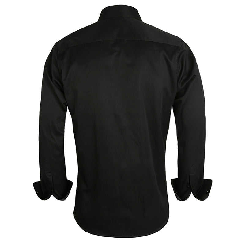 Men's Business Slim Fit Dress Shirt Long Sleeve Patchwork Button-Down Shirt, 004-Black+Gray