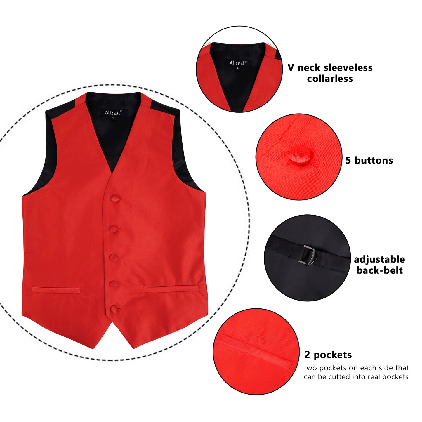 Boy's Classic Solid Bow Tie, Necktie and Suit Vest Set, 078-Red