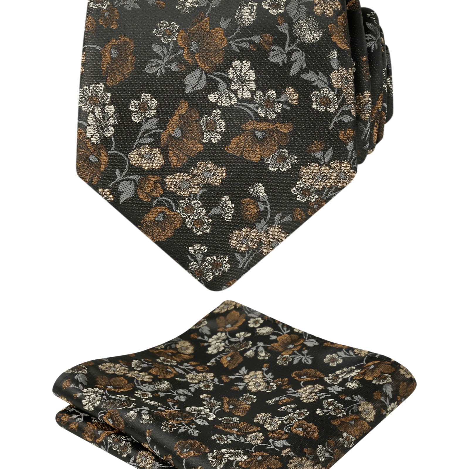 Herren-Krawatte mit Blumenmuster, 8 cm, mit Einstecktuch mit Blumenmuster, Set Nr. 109