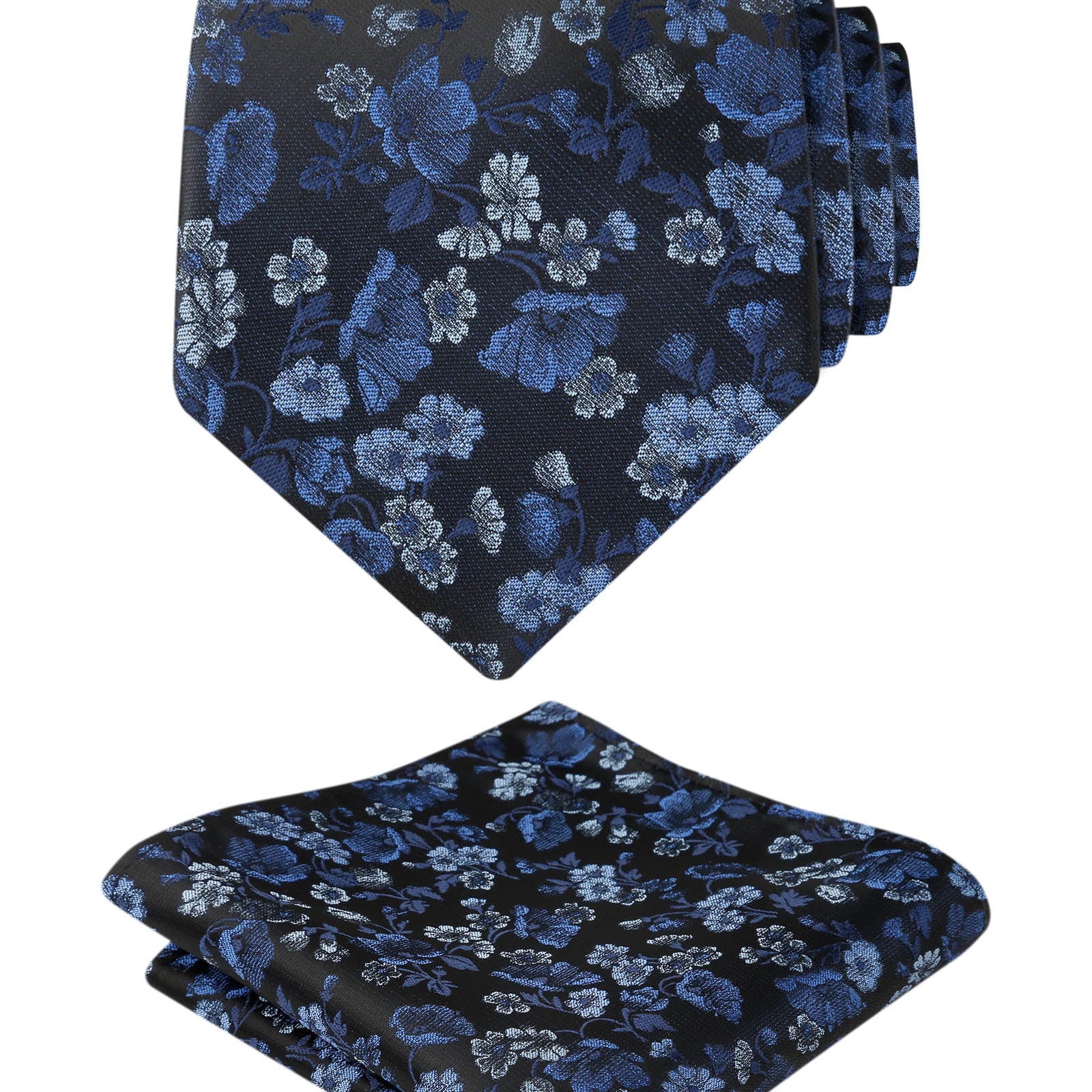 Herren-Krawatte mit Blumenmuster, 8 cm, mit Einstecktuch mit Blumenmuster, Set Nr. 109