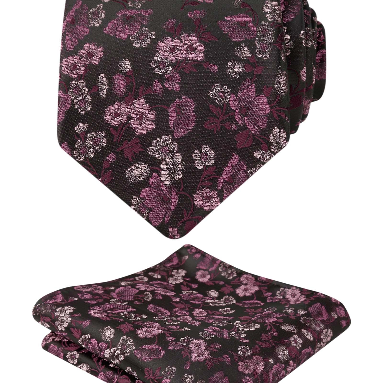 Herren-Krawatte mit Blumenmuster, 8 cm, mit Einstecktuch mit Blumenmuster, Set Nr. 109