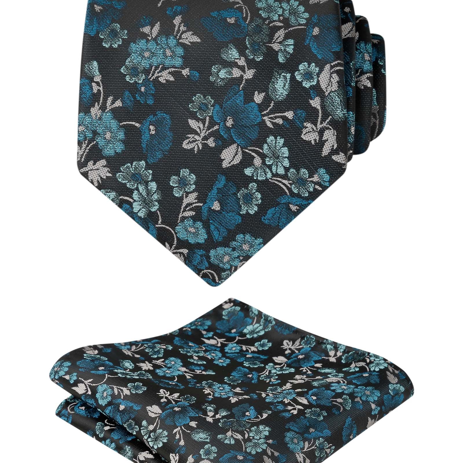 Herren-Krawatte mit Blumenmuster, 8 cm, mit Einstecktuch mit Blumenmuster, Set Nr. 109