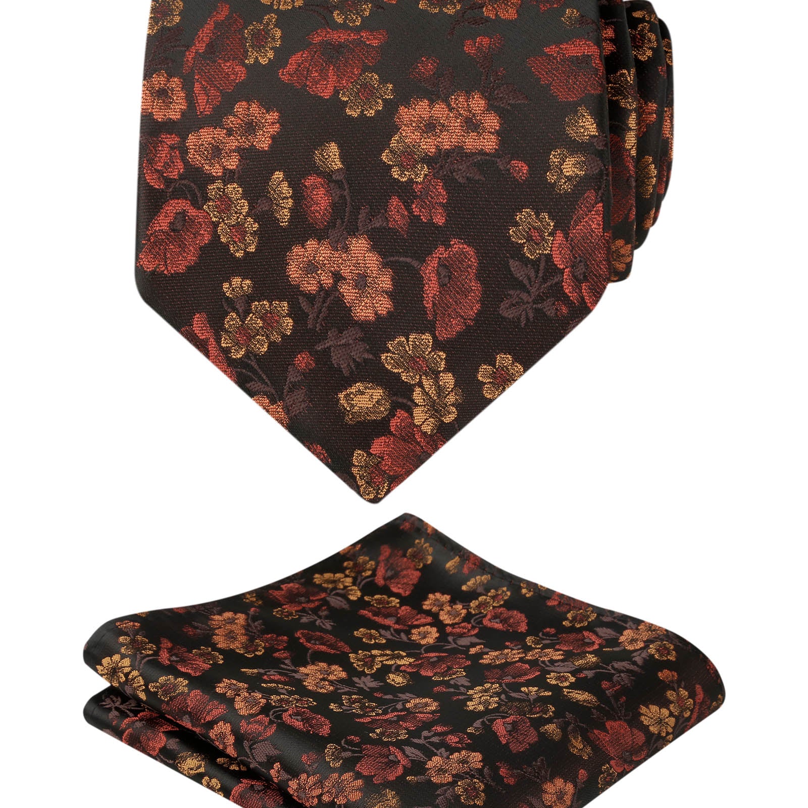 Herren-Krawatte mit Blumenmuster, 8 cm, mit Einstecktuch mit Blumenmuster, Set Nr. 109