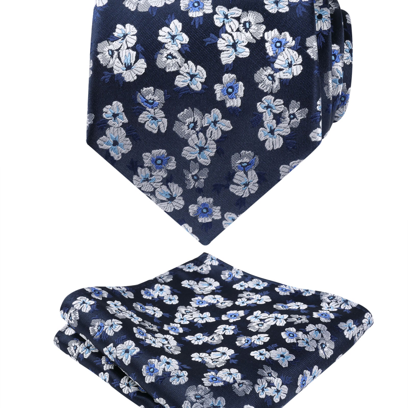 Herren-Krawatte mit Blumenmuster, 8 cm, mit Einstecktuch mit Blumenmuster, Set Nr. 109