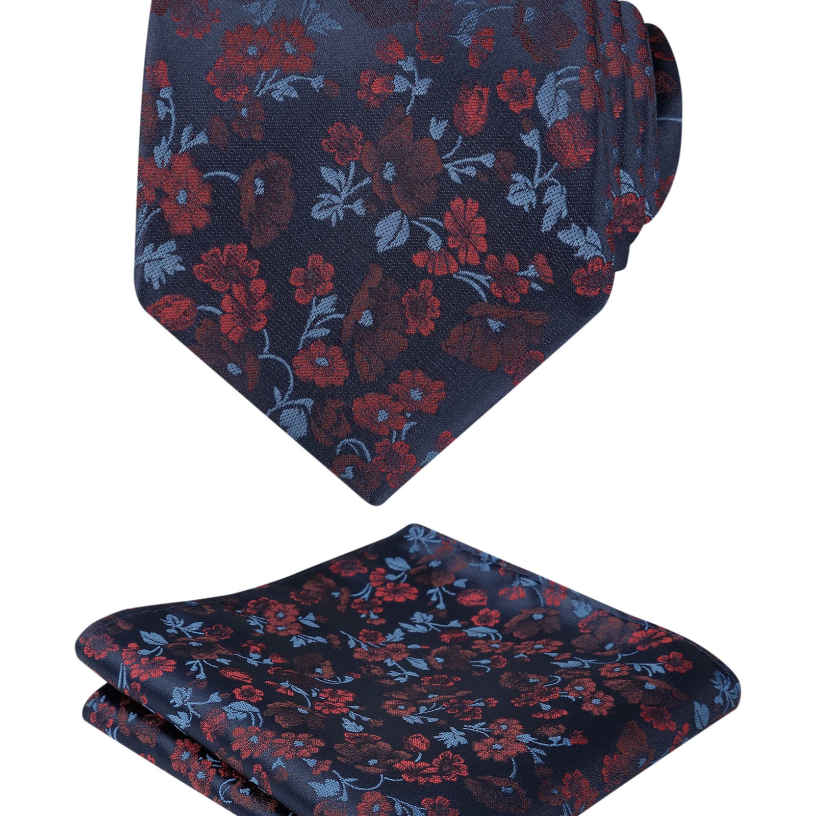Herren-Krawatte mit Blumenmuster, 8 cm, mit Einstecktuch mit Blumenmuster, Set Nr. 109