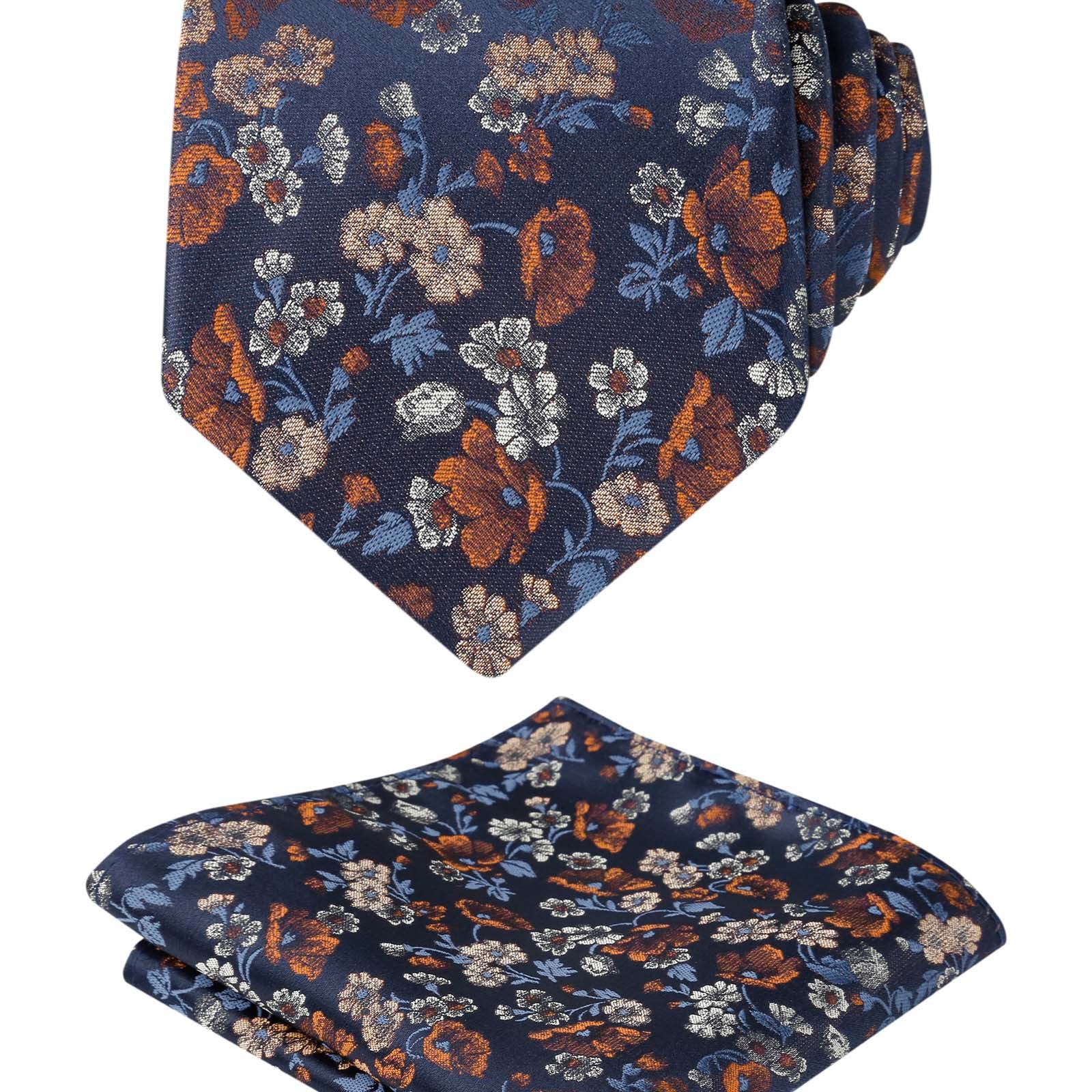 Herren-Krawatte mit Blumenmuster, 8 cm, mit Einstecktuch mit Blumenmuster, Set Nr. 109