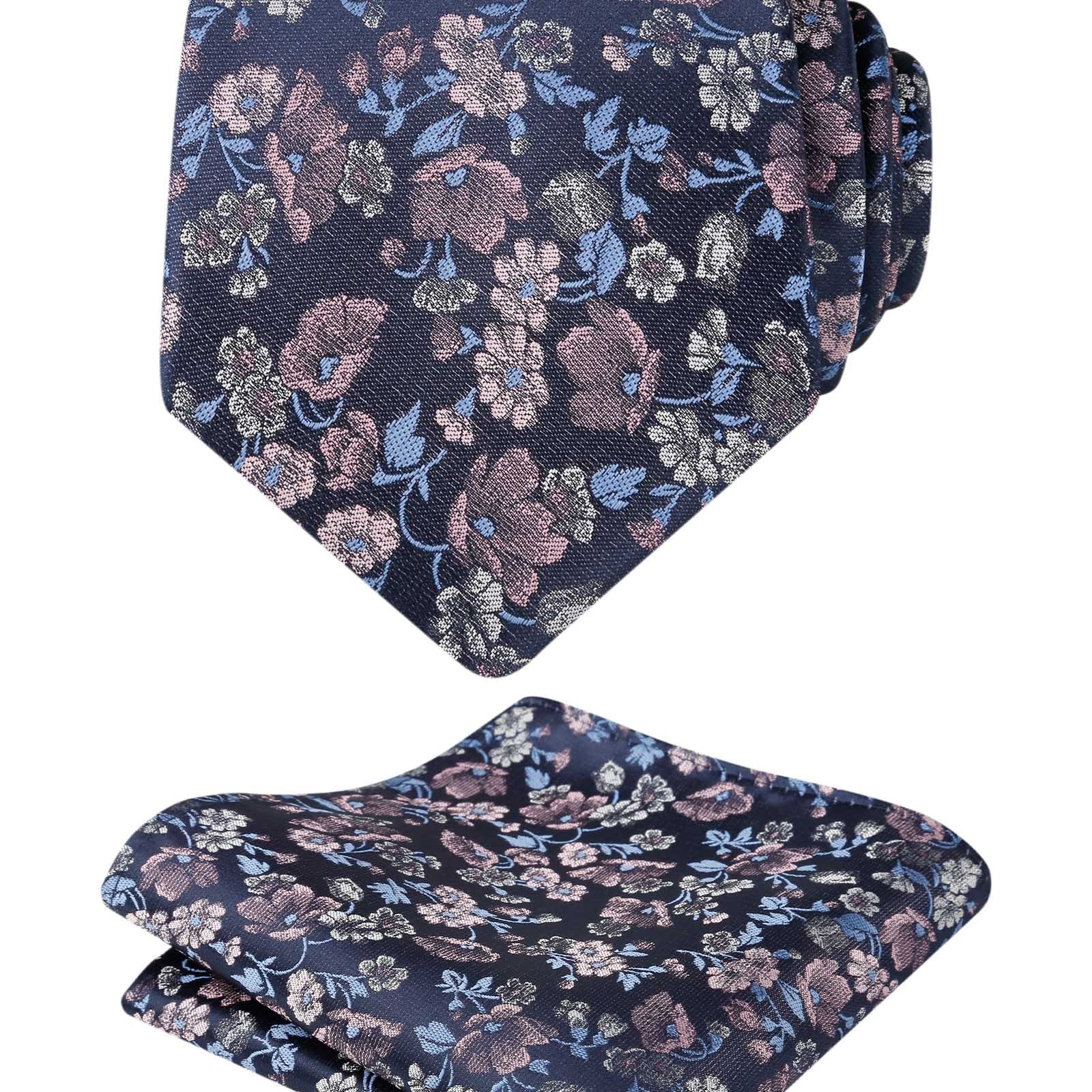 Herren-Krawatte mit Blumenmuster, 8 cm, mit Einstecktuch mit Blumenmuster, Set Nr. 109