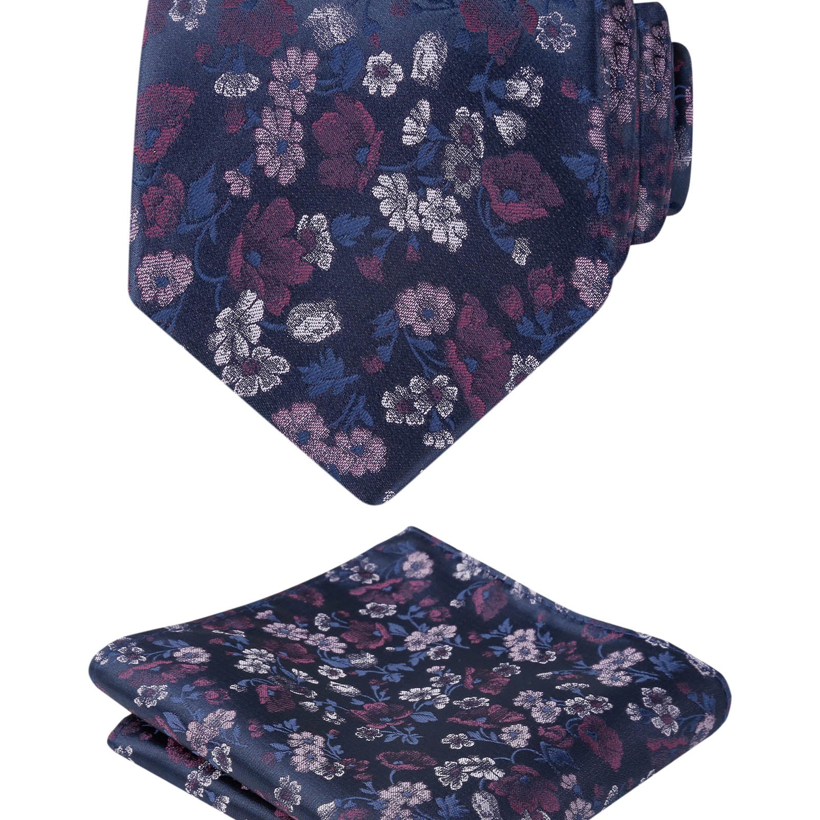 Herren-Krawatte mit Blumenmuster, 8 cm, mit Einstecktuch mit Blumenmuster, Set Nr. 109