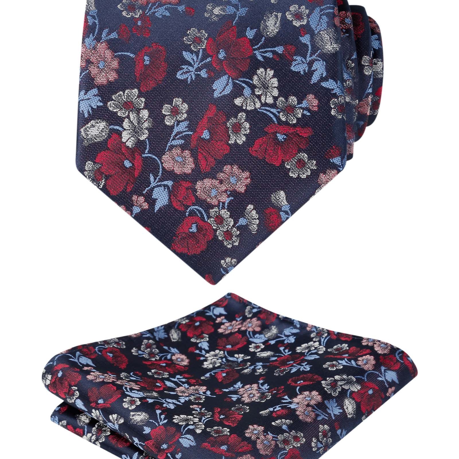 Herren-Krawatte mit Blumenmuster, 8 cm, mit Einstecktuch mit Blumenmuster, Set Nr. 109
