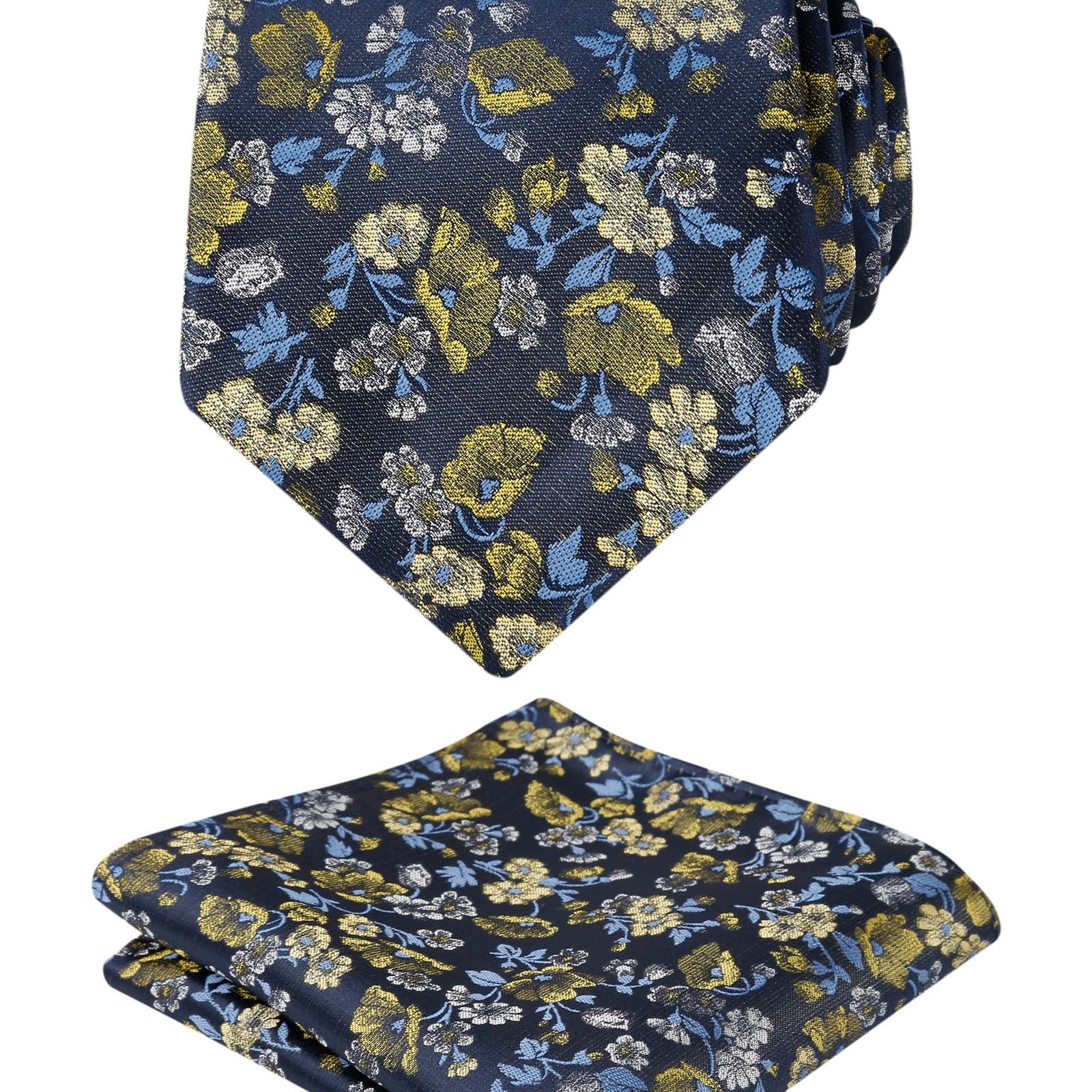 Herren-Krawatte mit Blumenmuster, 8 cm, mit Einstecktuch mit Blumenmuster, Set Nr. 109