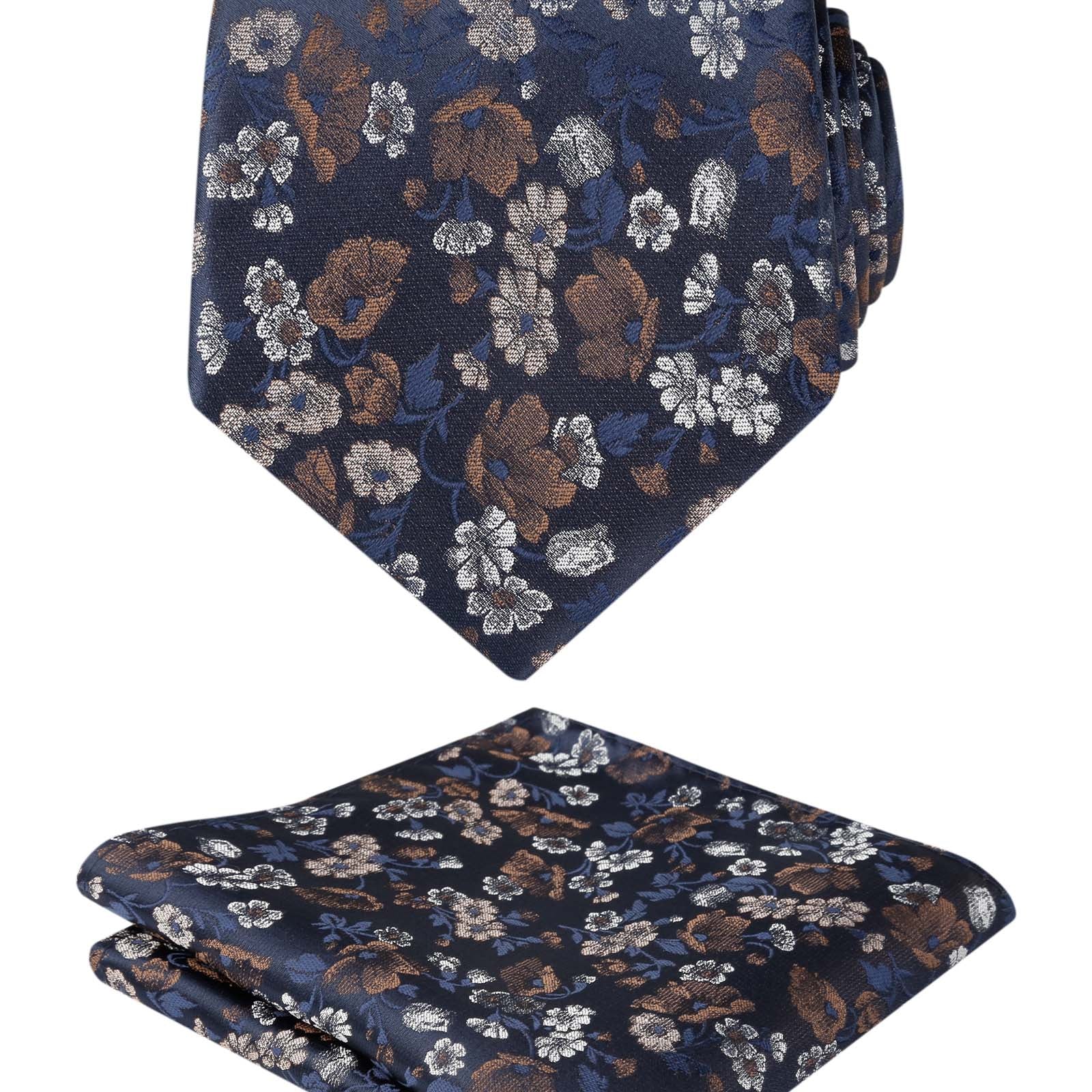 Herren-Krawatte mit Blumenmuster, 8 cm, mit Einstecktuch mit Blumenmuster, Set Nr. 109