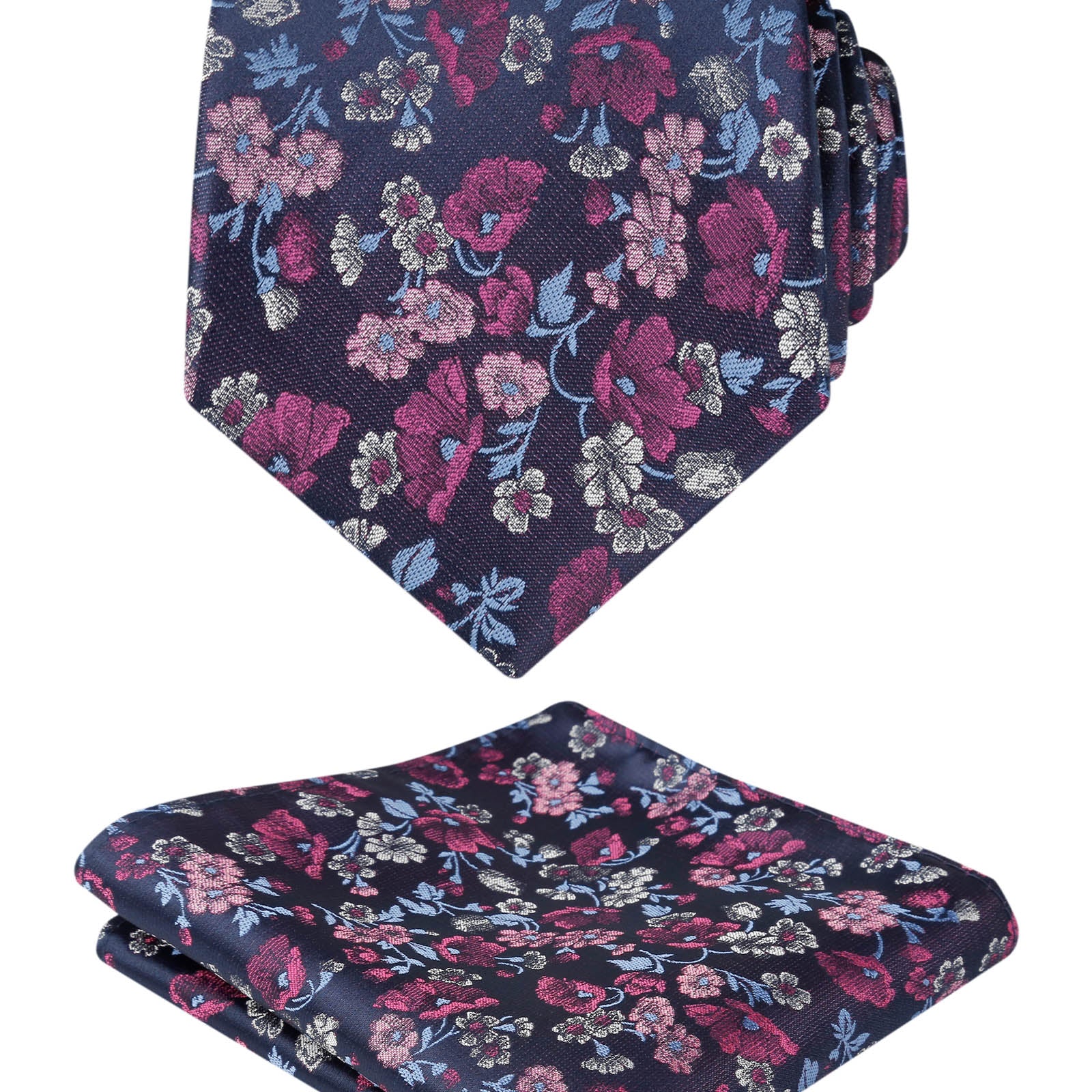 Herren-Krawatte mit Blumenmuster, 8 cm, mit Einstecktuch mit Blumenmuster, Set Nr. 109