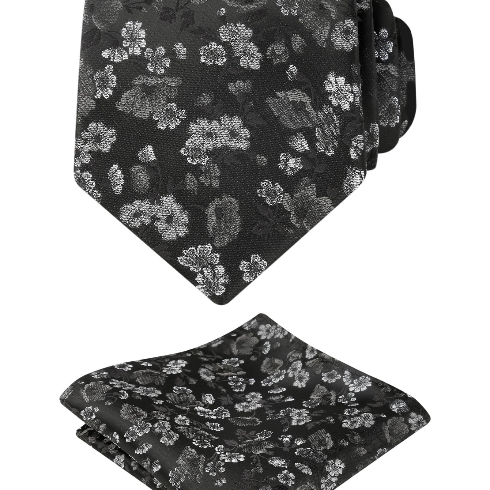 Herren-Krawatte mit Blumenmuster, 8 cm, mit Einstecktuch mit Blumenmuster, Set Nr. 109