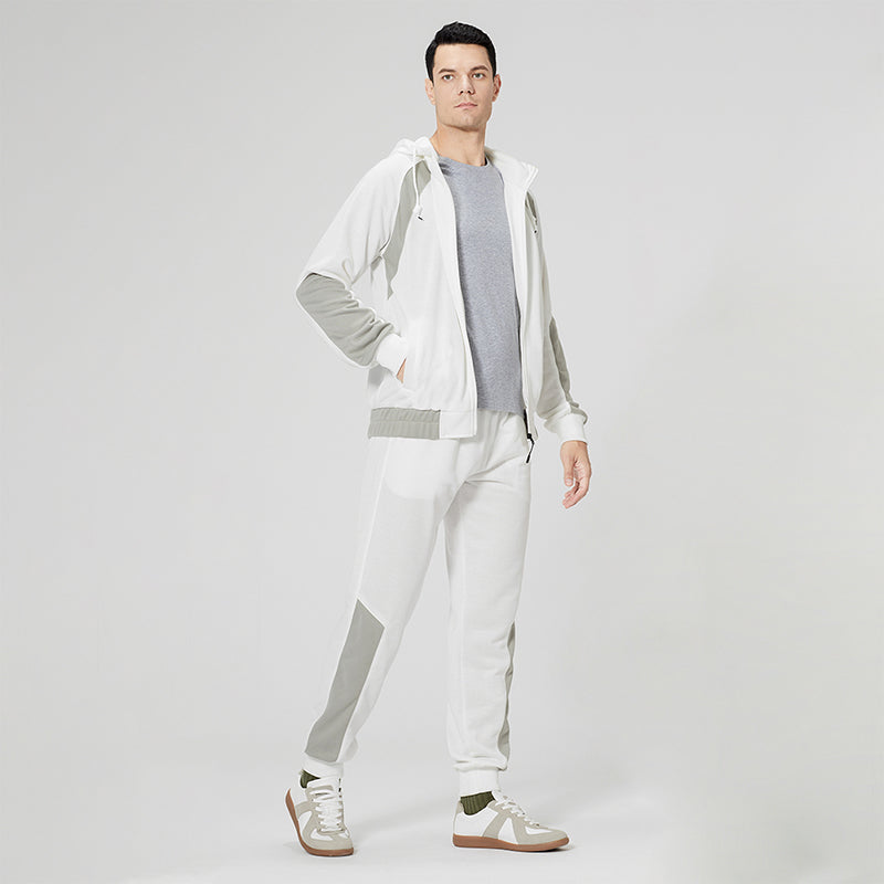Men's White Sportswear Full Zip-up Hoodie Set SS001