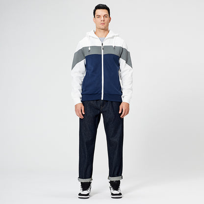 Men's White Zip-up Stripe Hooded Sweatshirt ST001