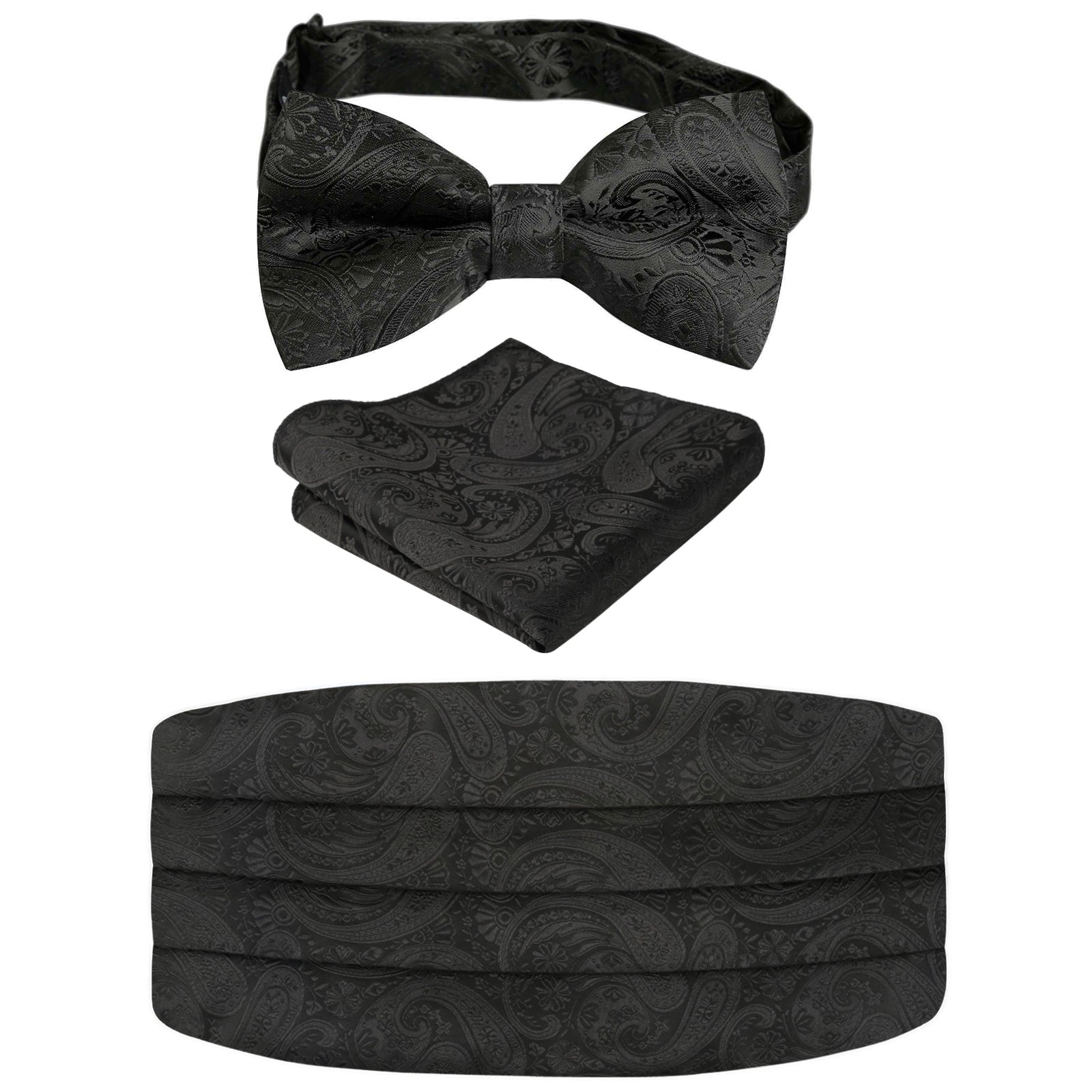 Men's Paisley Pre-tied Adjustable Bow Tie, Cummerbund and Pocket Square Set-130