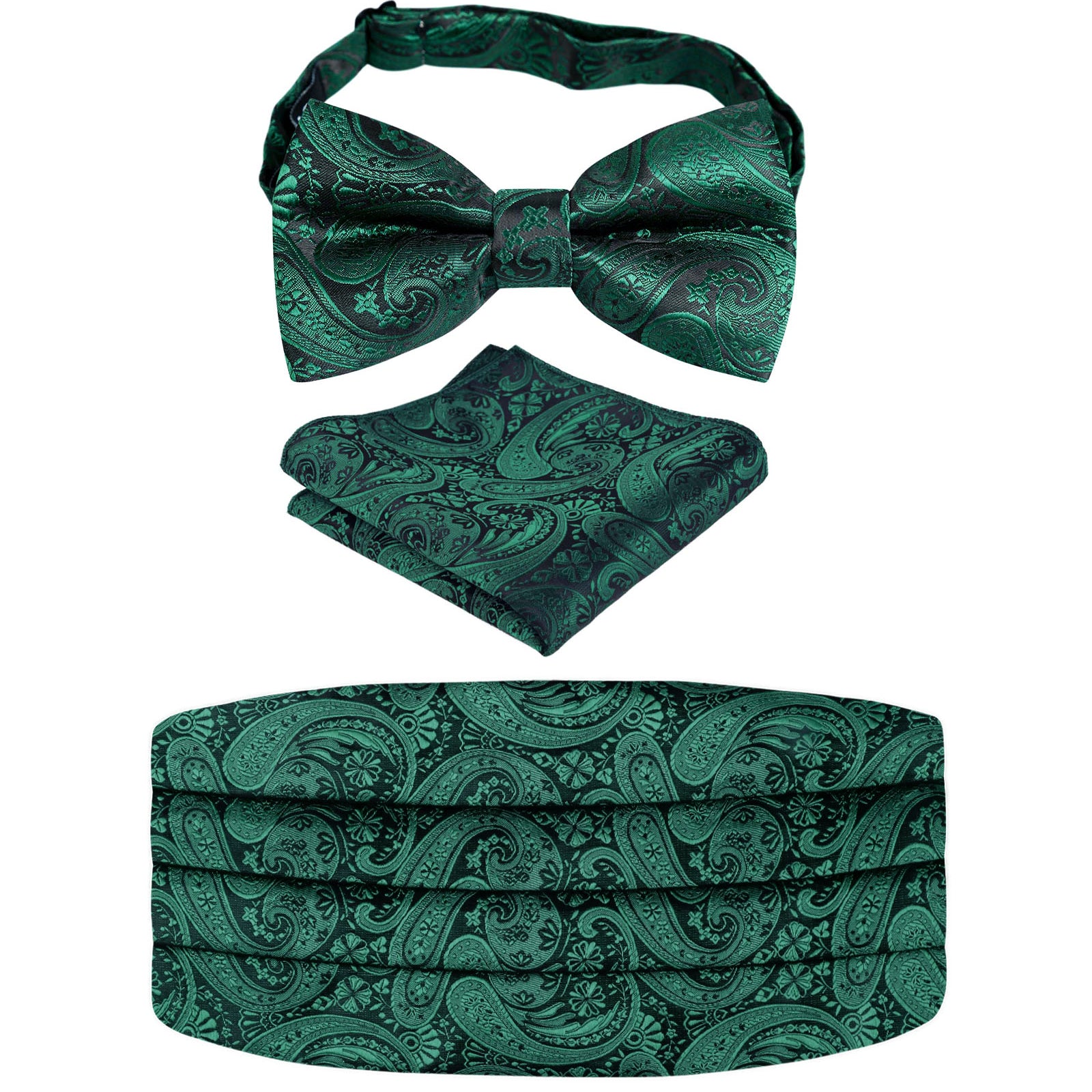 Men's Paisley Pre-tied Adjustable Bow Tie, Cummerbund and Pocket Square Set-130